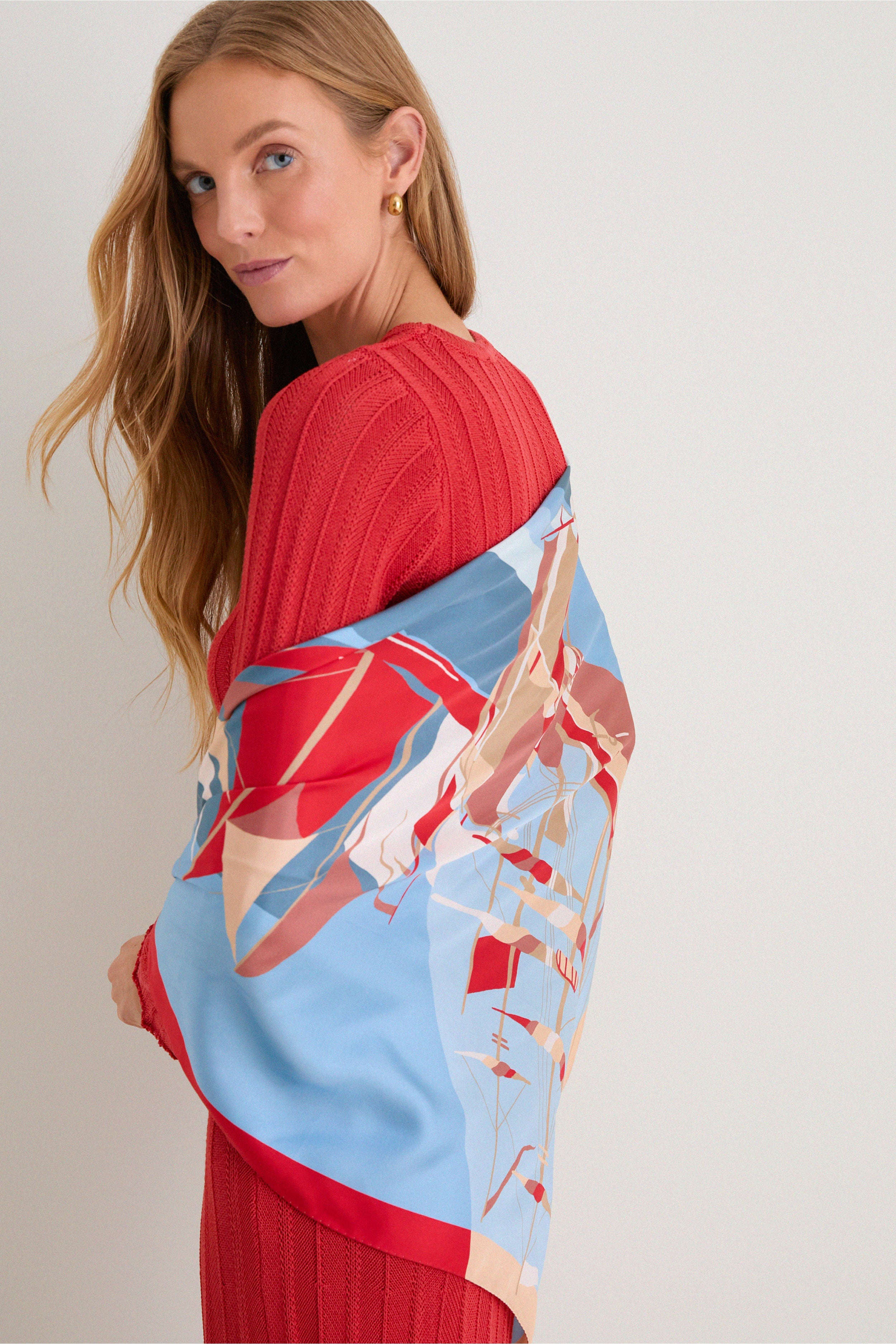 80s Sailboats Medium Silk Scarf - Image 2