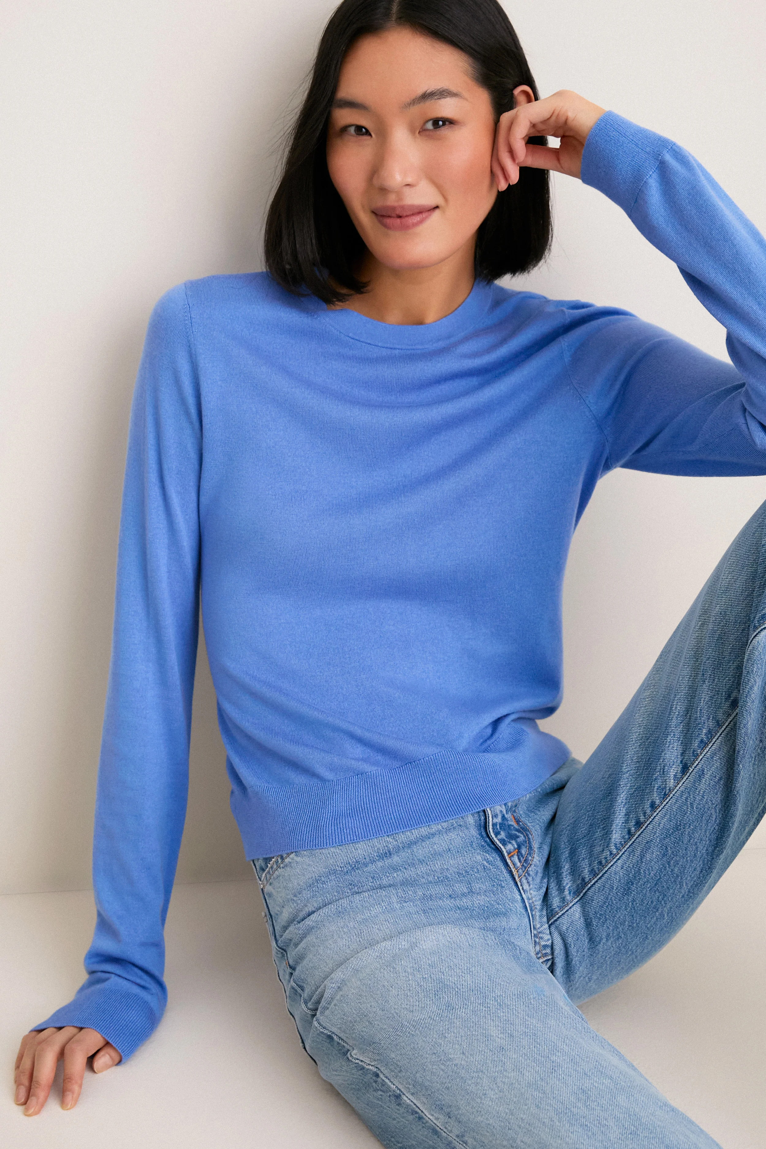 Allure Blue Cashmere Silk Long Sleeve Katie Tee - Image 6