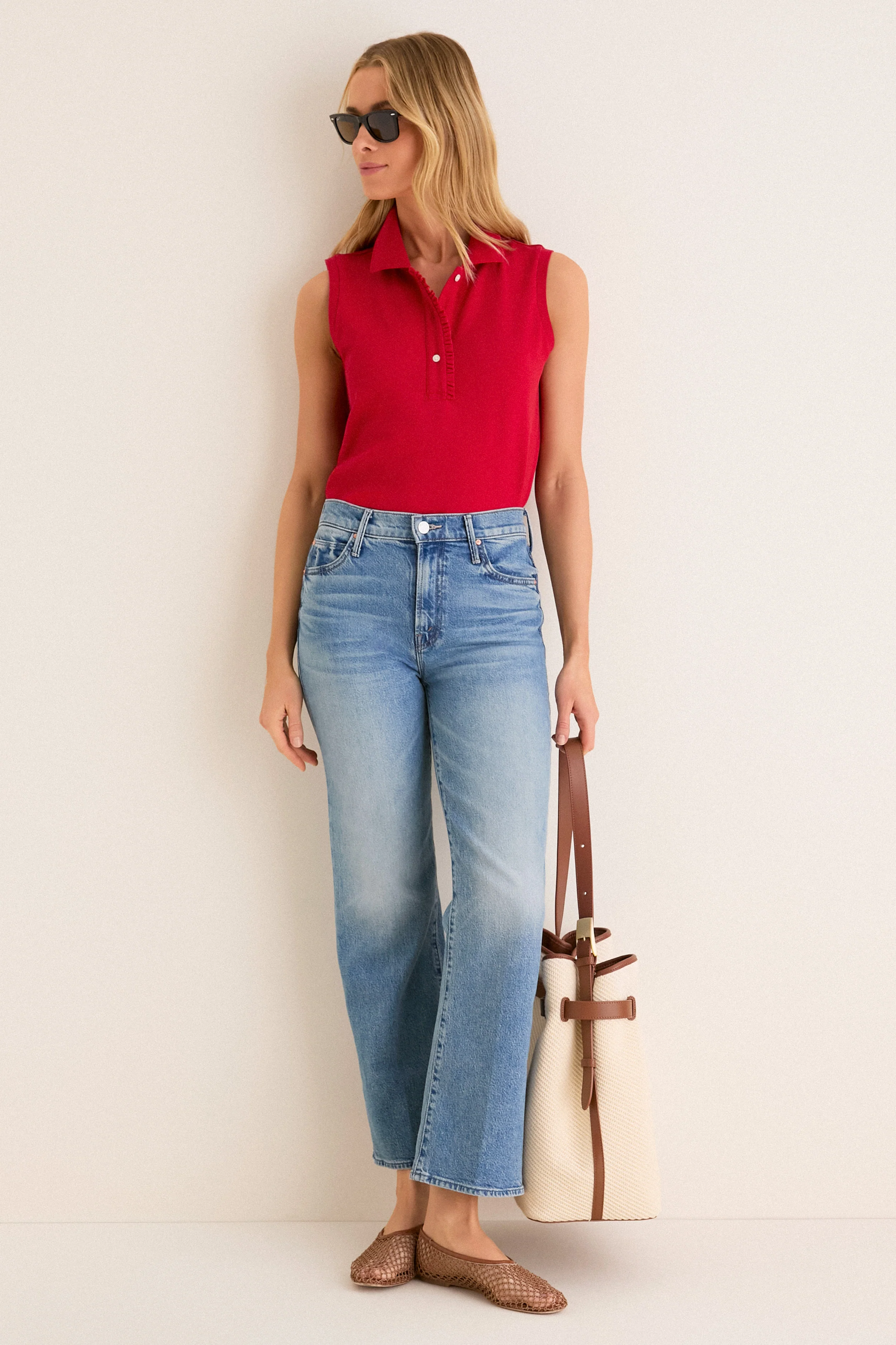 Americana Red Pique Sleeveless Ruffle Margaret Polo - Image 2