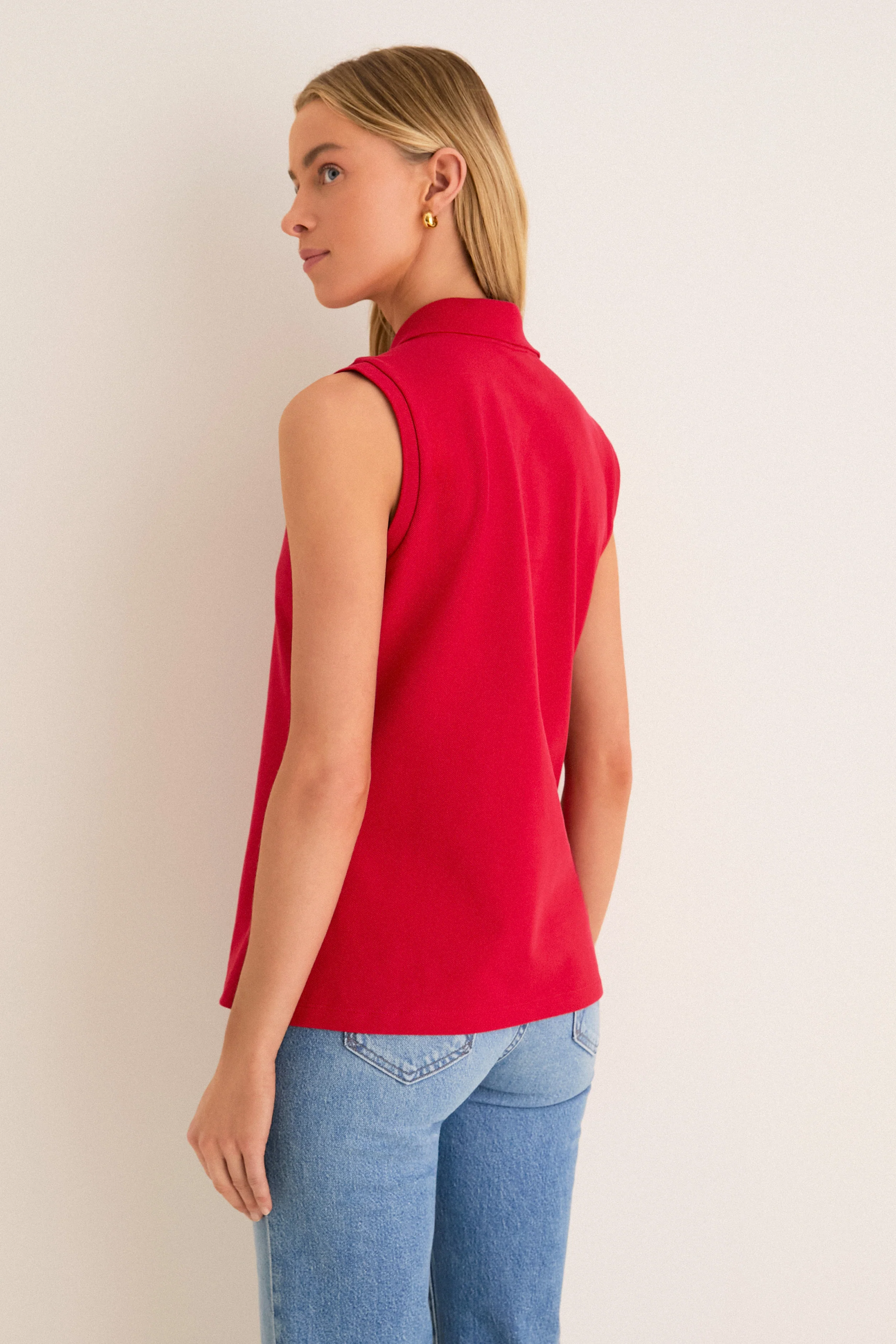 Americana Red Pique Sleeveless Ruffle Margaret Polo - Image 4