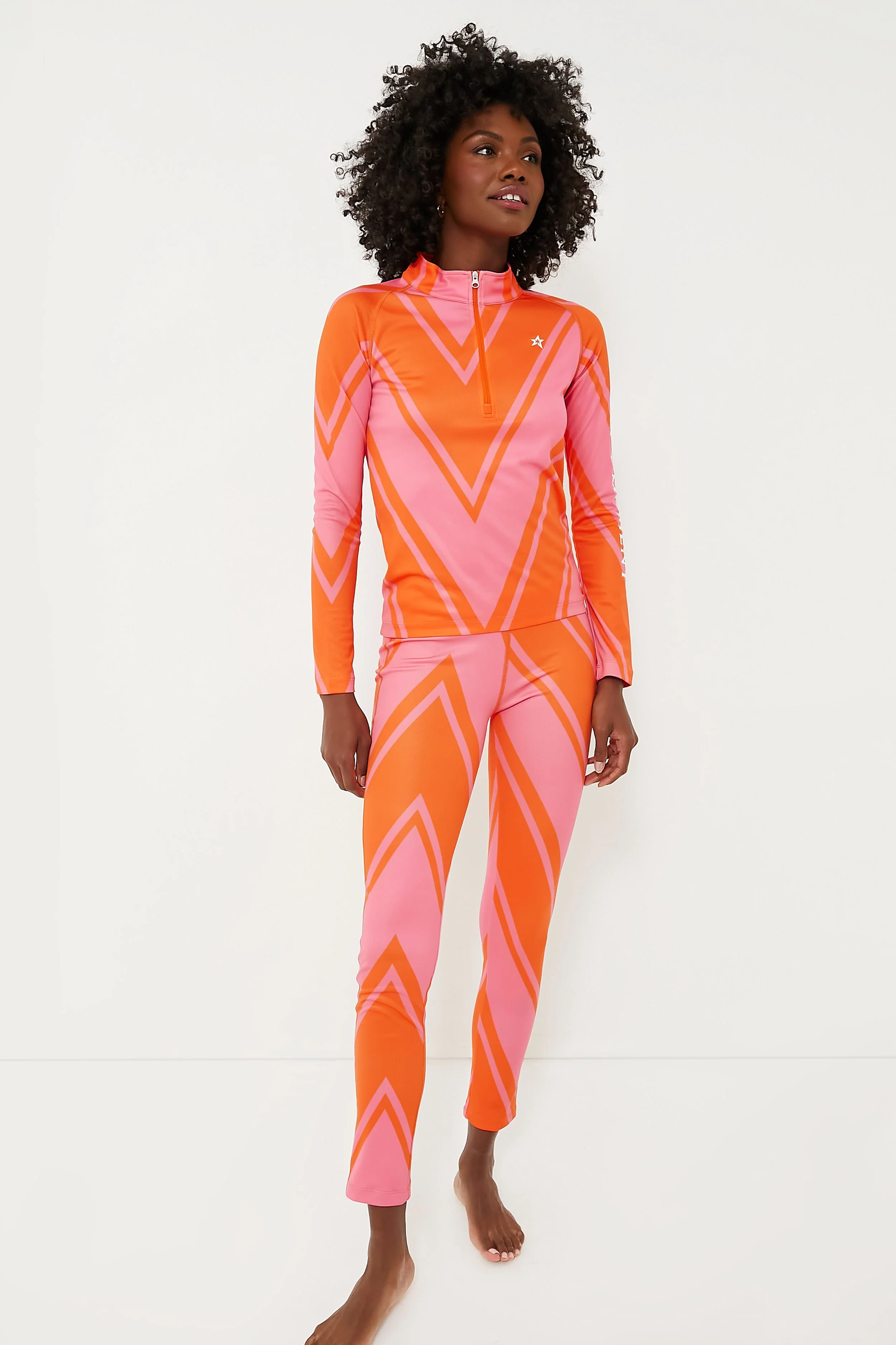 Azalea Pink and Orange Chevron Print Thermal Pant - Image 2