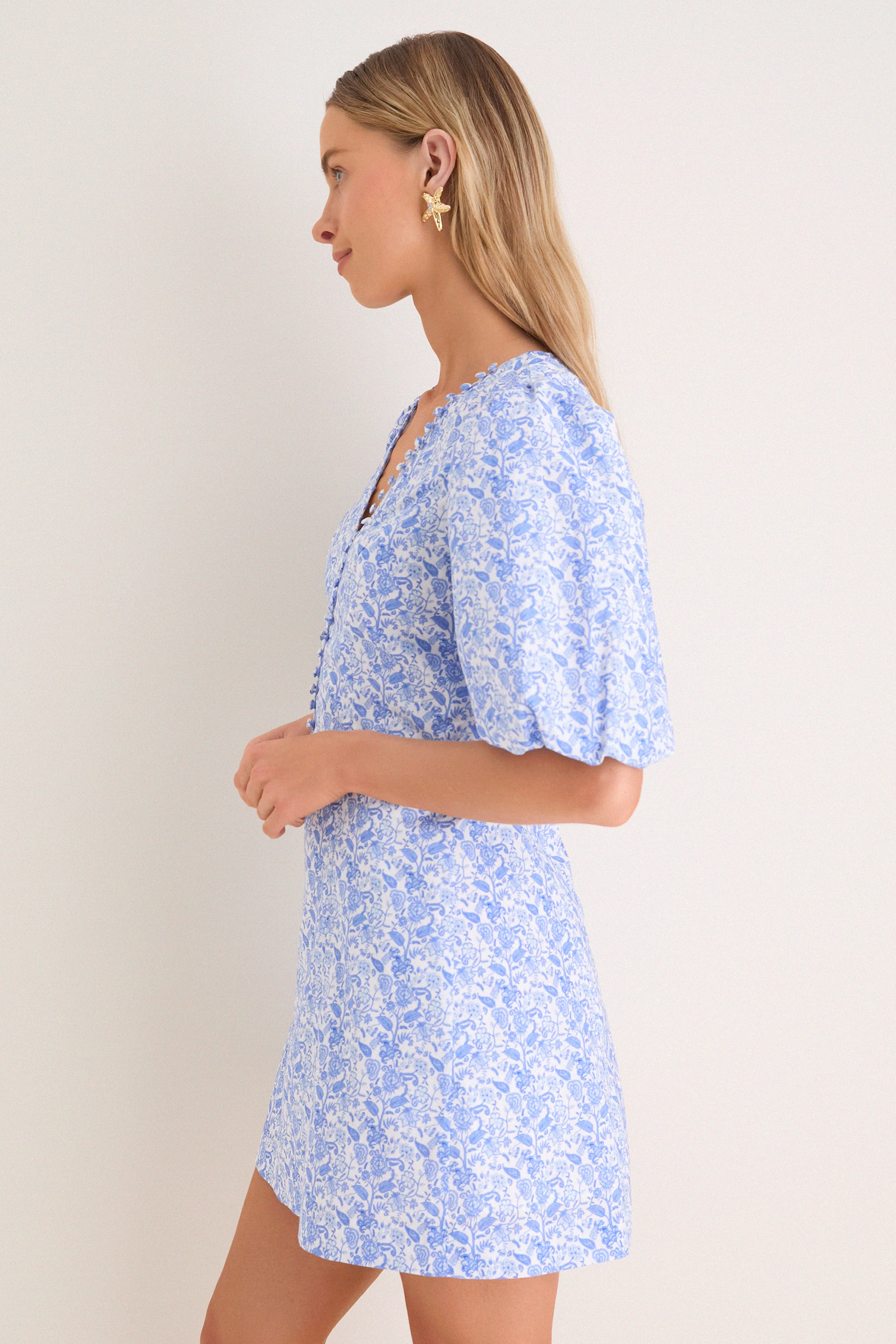 Baby Blue Ditsy Floral Marcy Mini Dress - Image 3