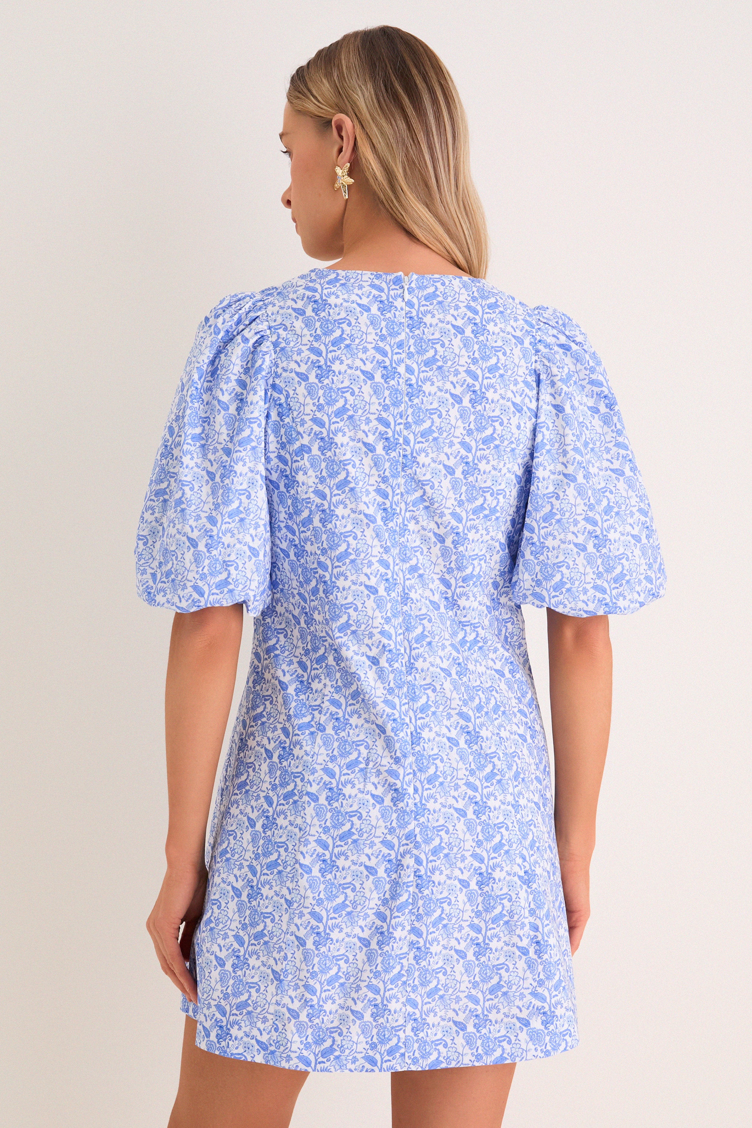 Baby Blue Ditsy Floral Marcy Mini Dress - Image 4