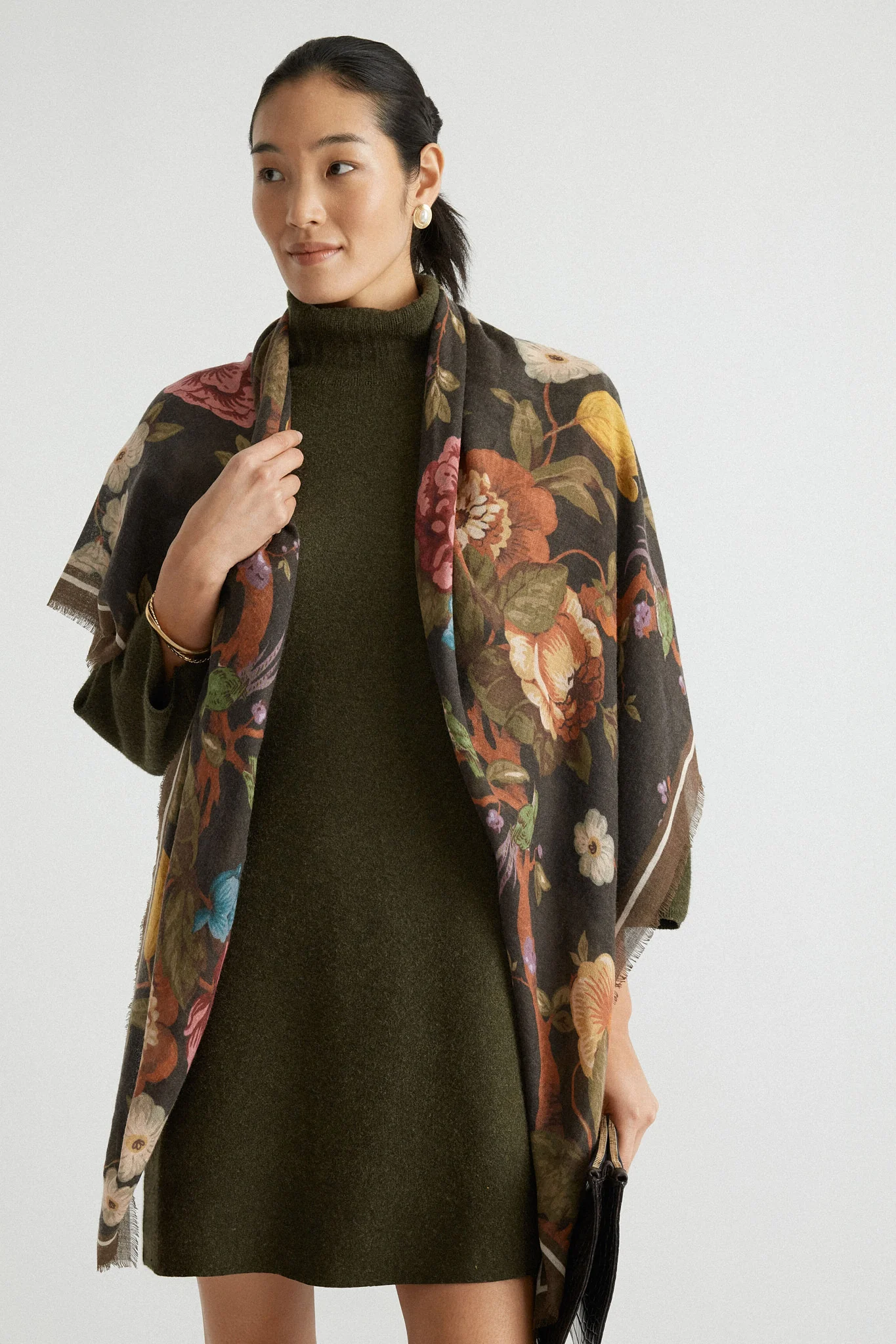 Baroque Floral Silk Cashmere Blend Large Scarf - Image 2
