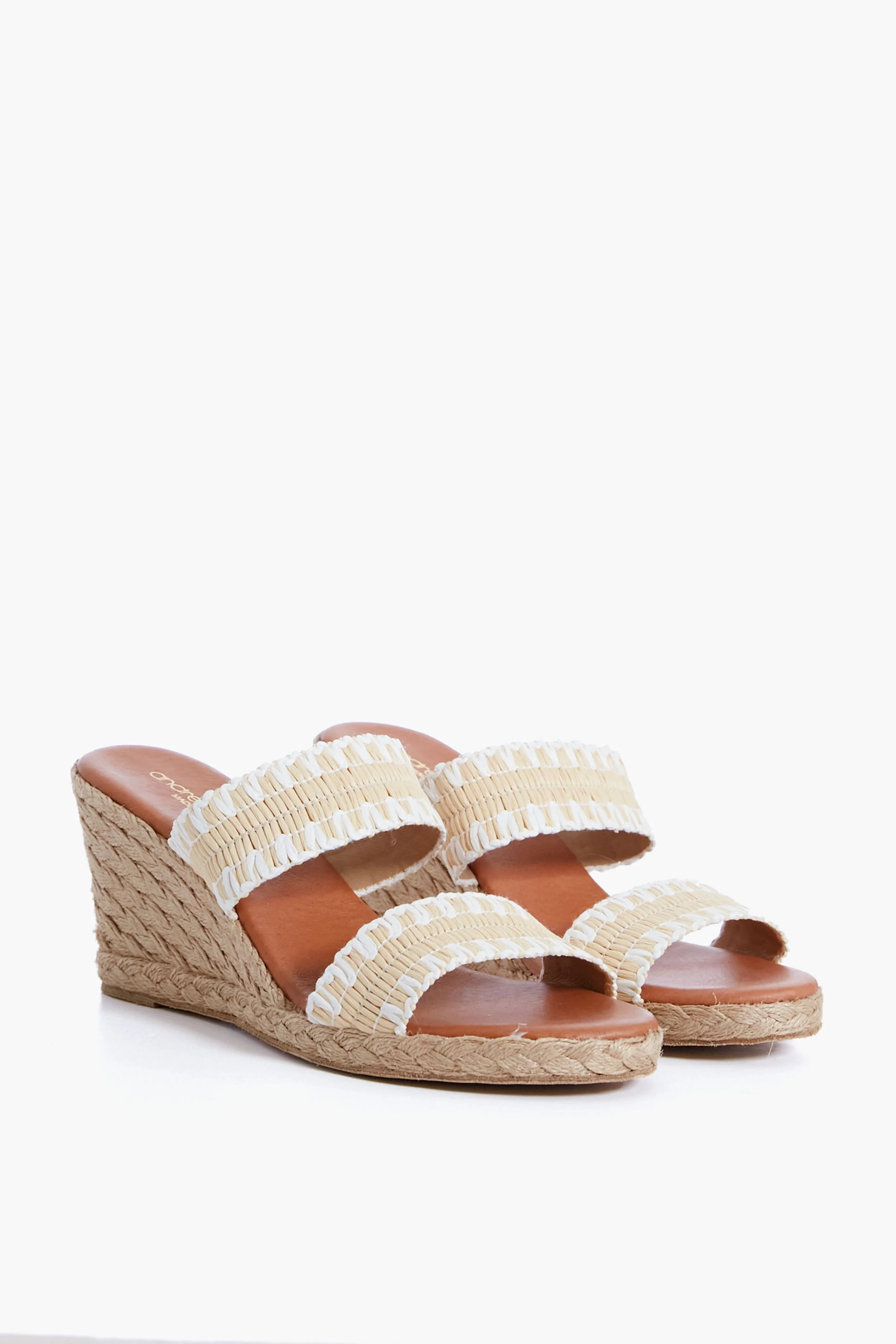 Beige and White Nolita Raffia Wedges - Image 4