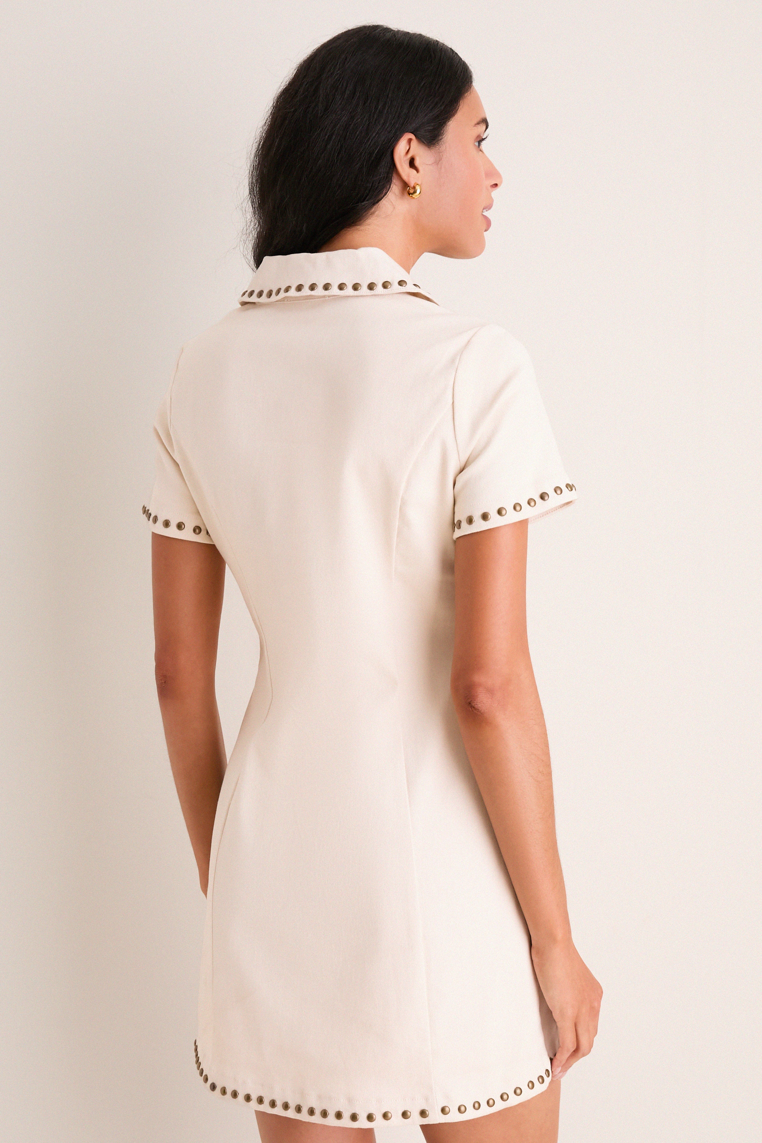 Beige Denim Studded Katherine Mini Dress - Image 5