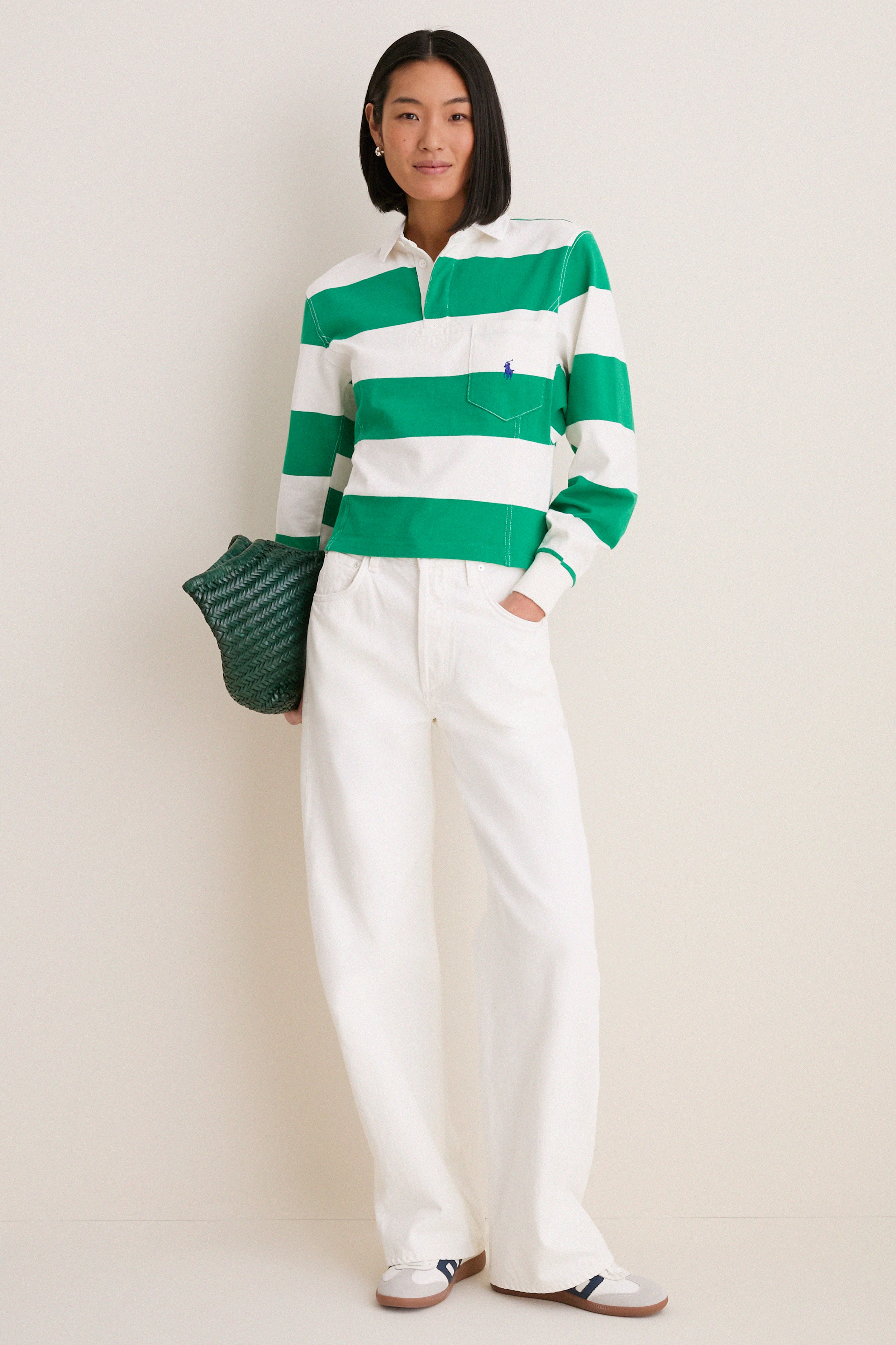 Billiard Green and Deckwash White Vintage Jersey Knit Polo - Image 2