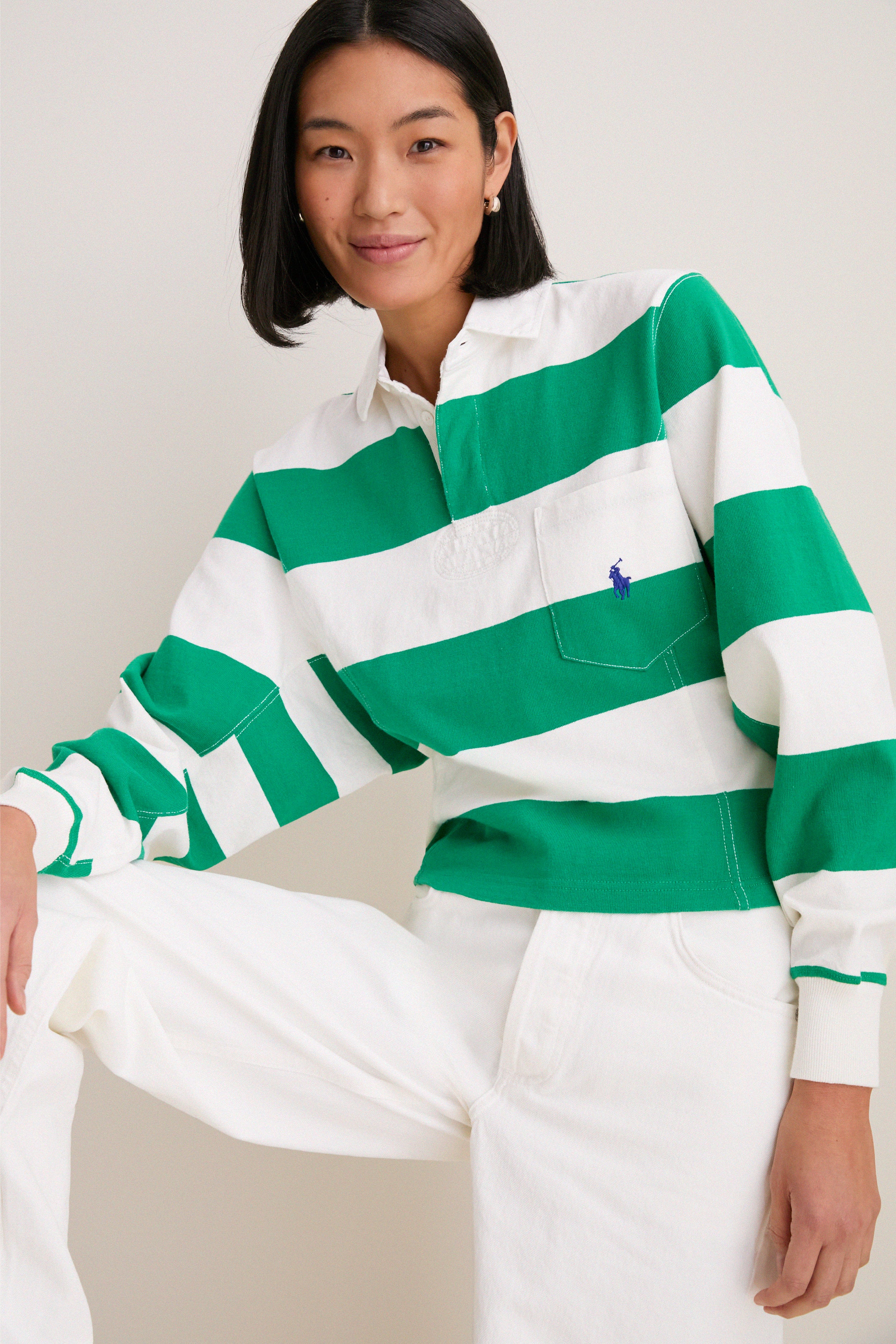 Billiard Green and Deckwash White Vintage Jersey Knit Polo - Image 5