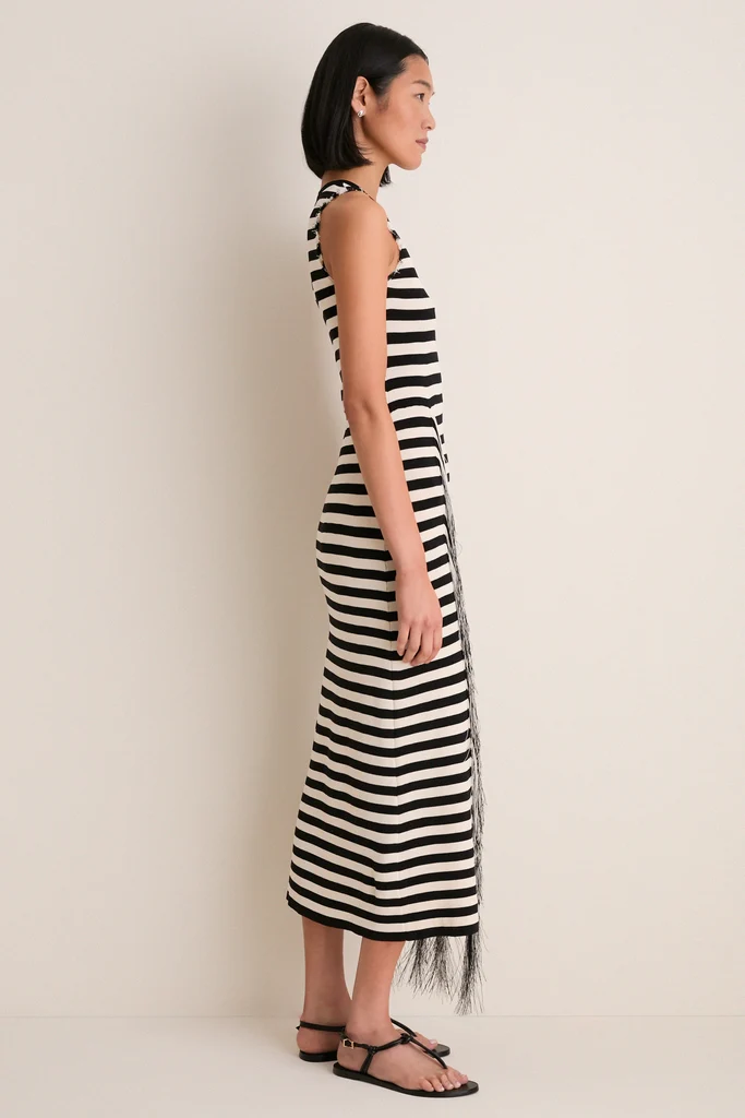 Black and White Stripe Sabine Fringe Knit Dress - Image 3