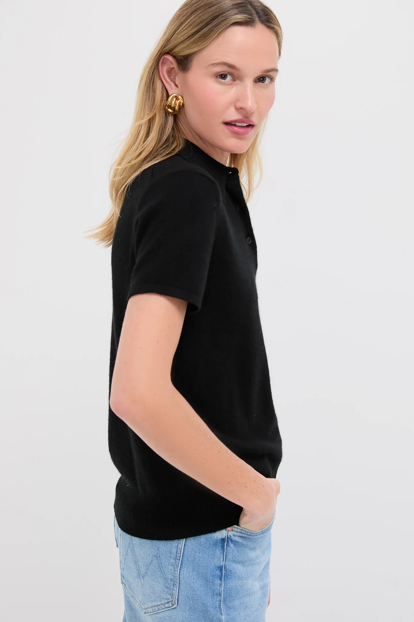 Black Cashmere Short Sleeve Polo - Image 3