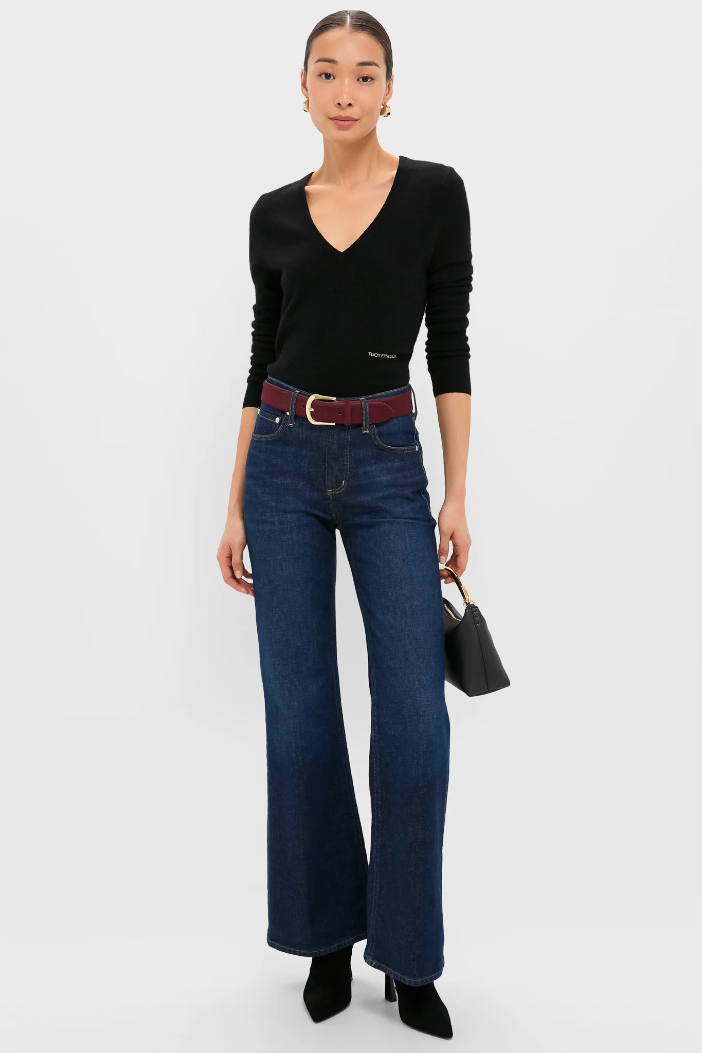 Black Cashmere V-Neck Sweater - Image 2