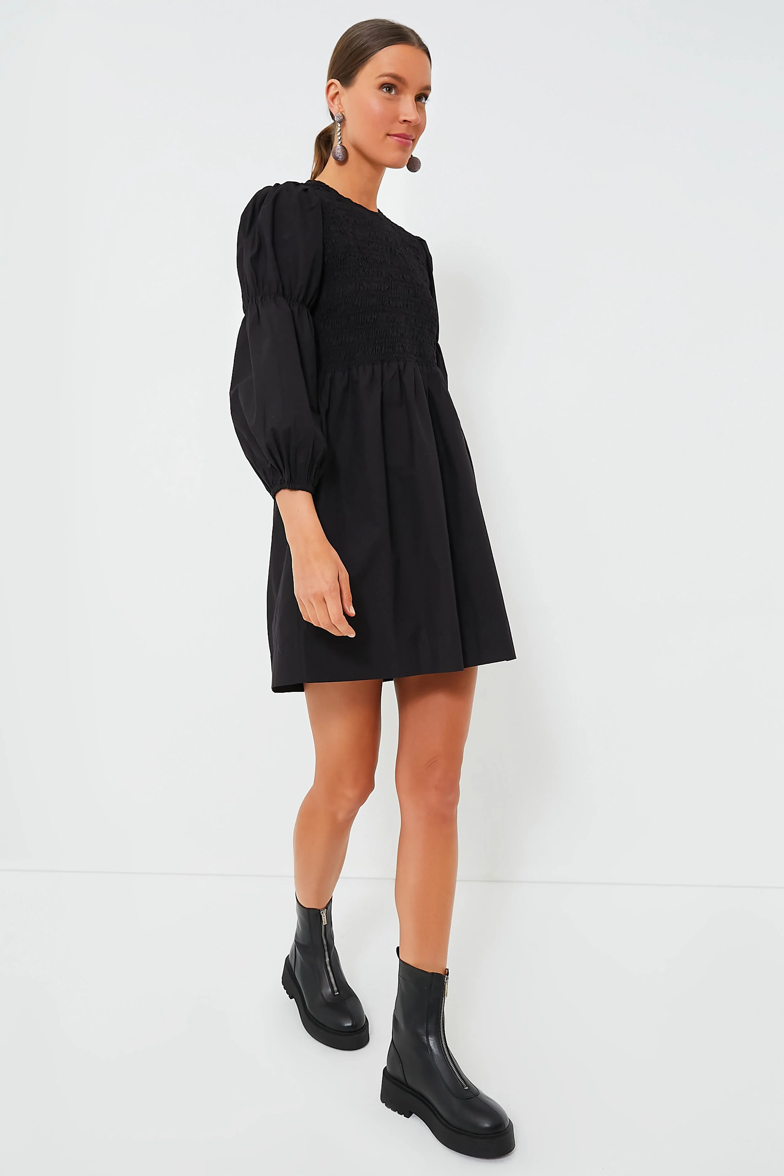 Black Cotton Poplin Mini Smock Dress - Image 2