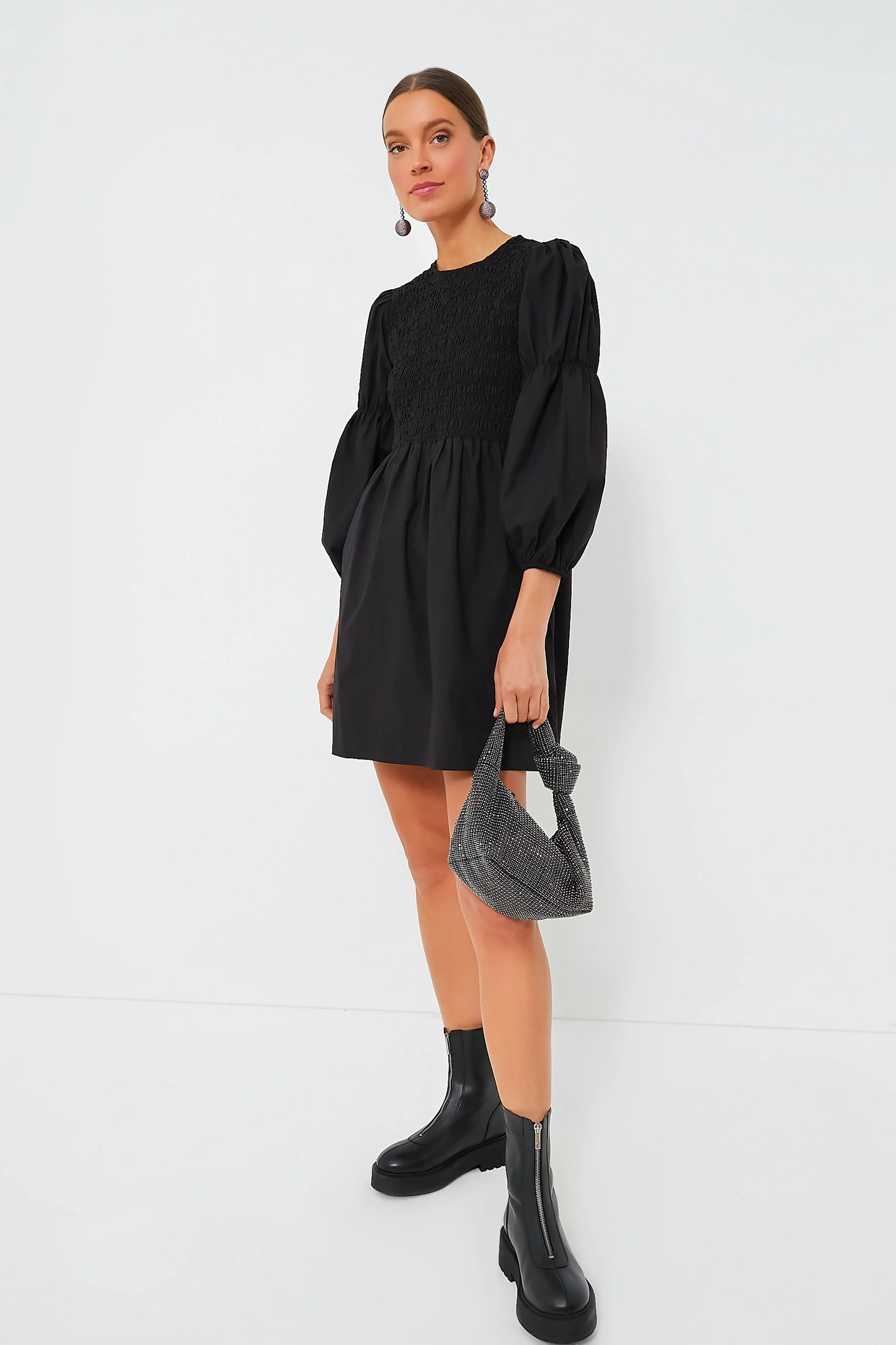 Black Cotton Poplin Mini Smock Dress - Image 6