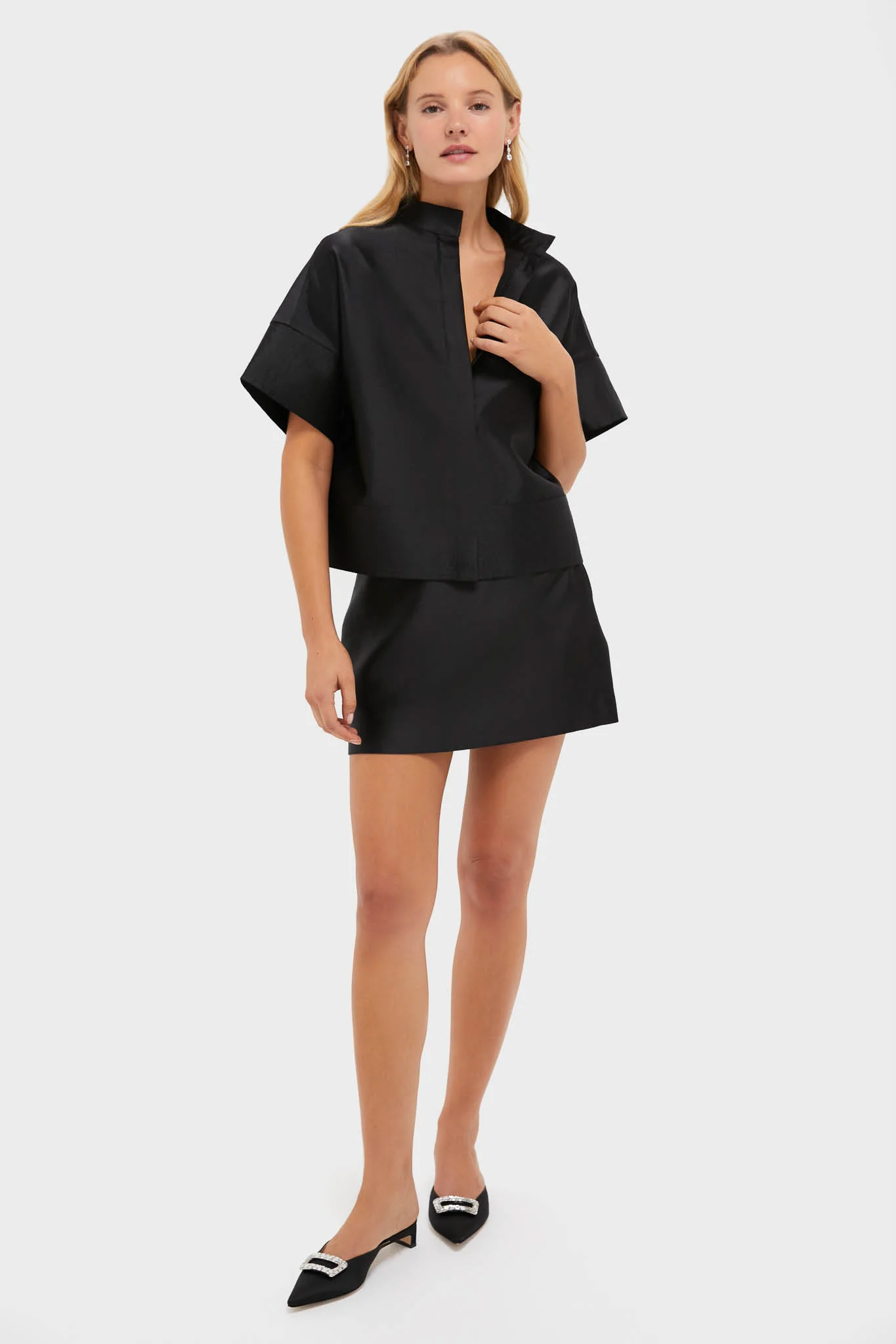 Black Dupioni Opal Straight Mini Skirt - Image 2