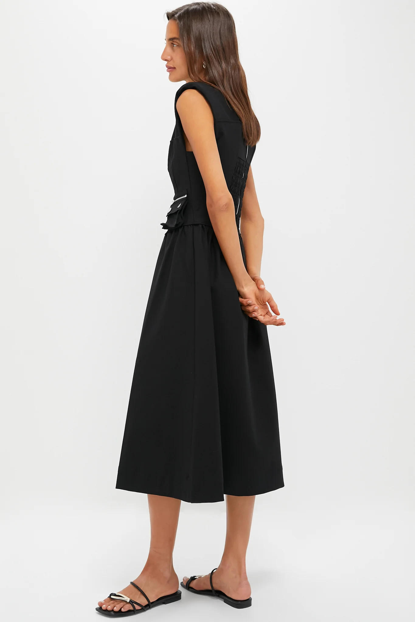 Black Heavy Cotton Tailoring Corset Midi Dress - Image 3