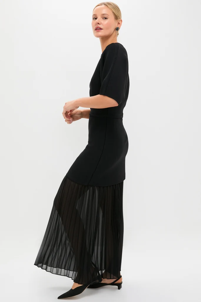 Black Knit Pleated Chiffon Nancy Dress - Image 3