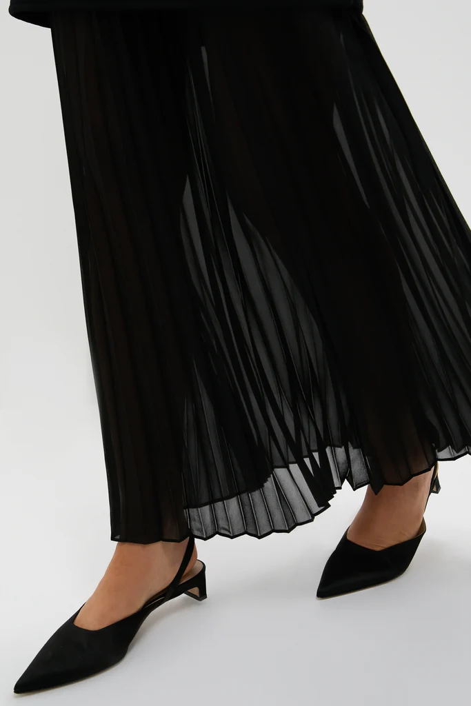 Black Knit Pleated Chiffon Nancy Dress - Image 6