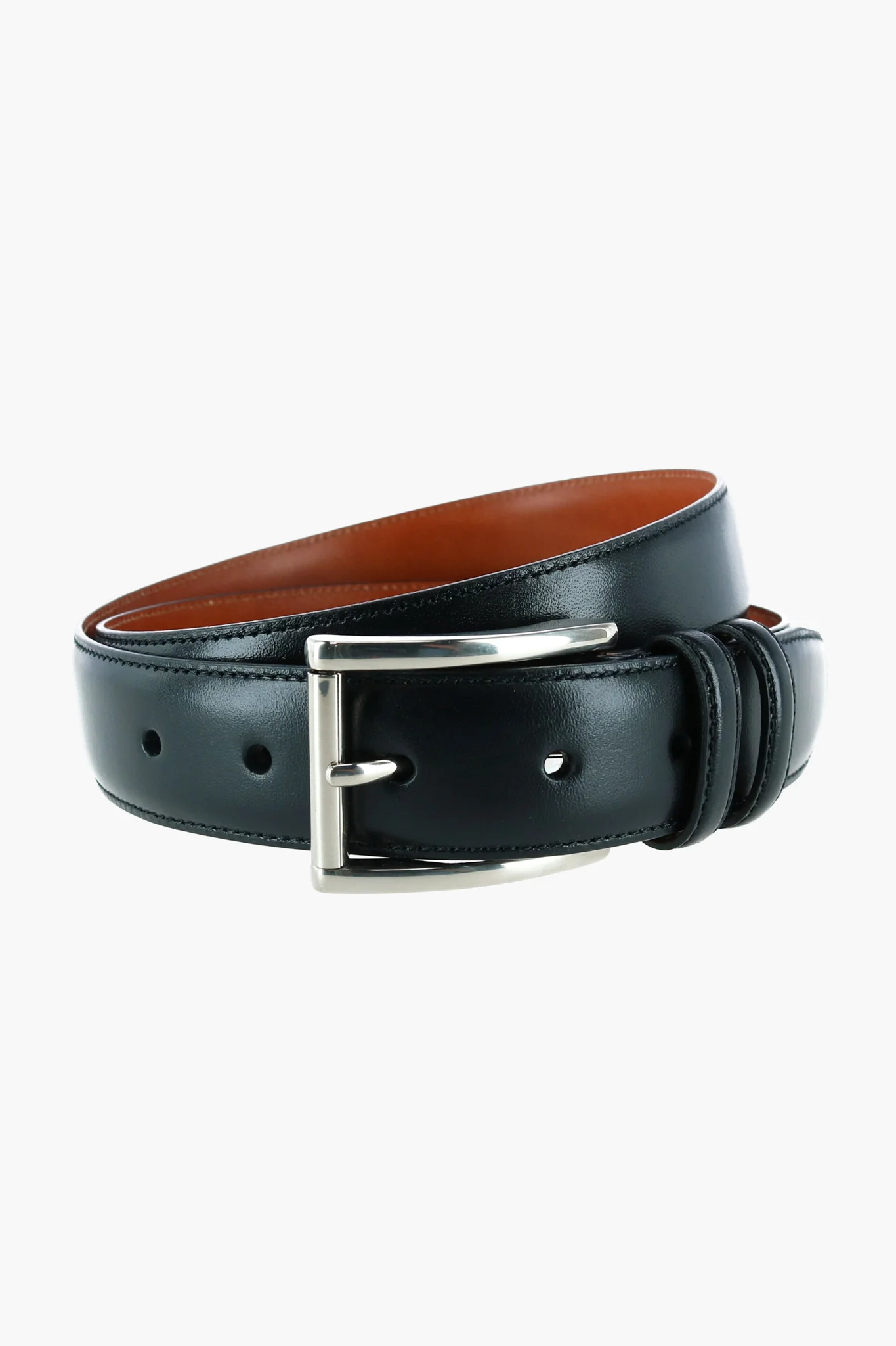 Black Lorenzo 32mm Dropped Edge Leather Belt - Image 6