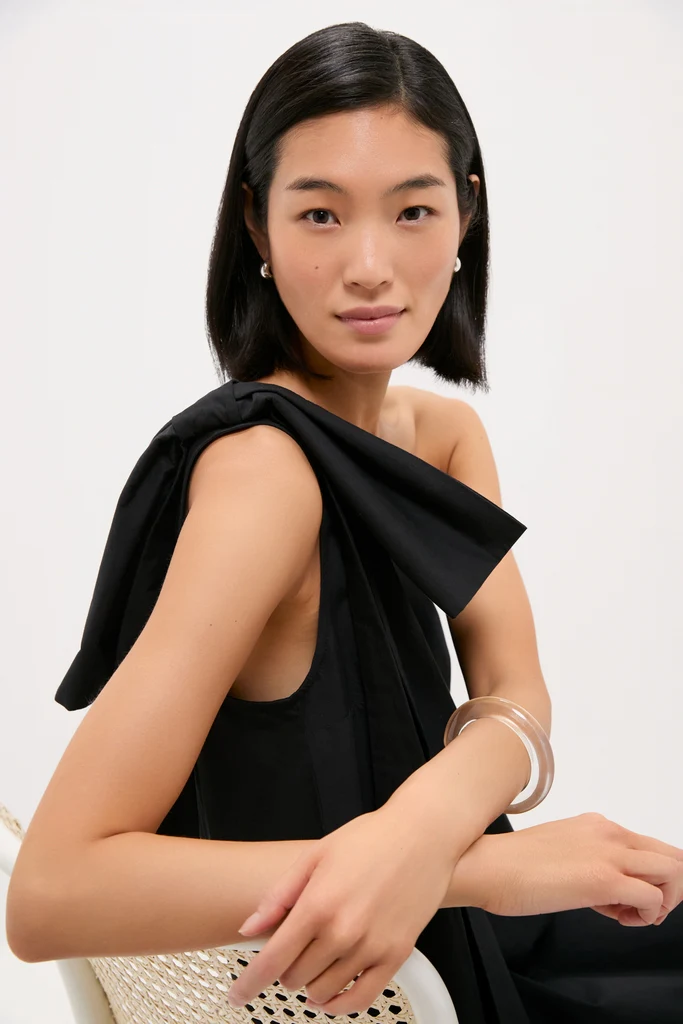 Black One Shoulder Embroidered Glinda Dress - Image 6