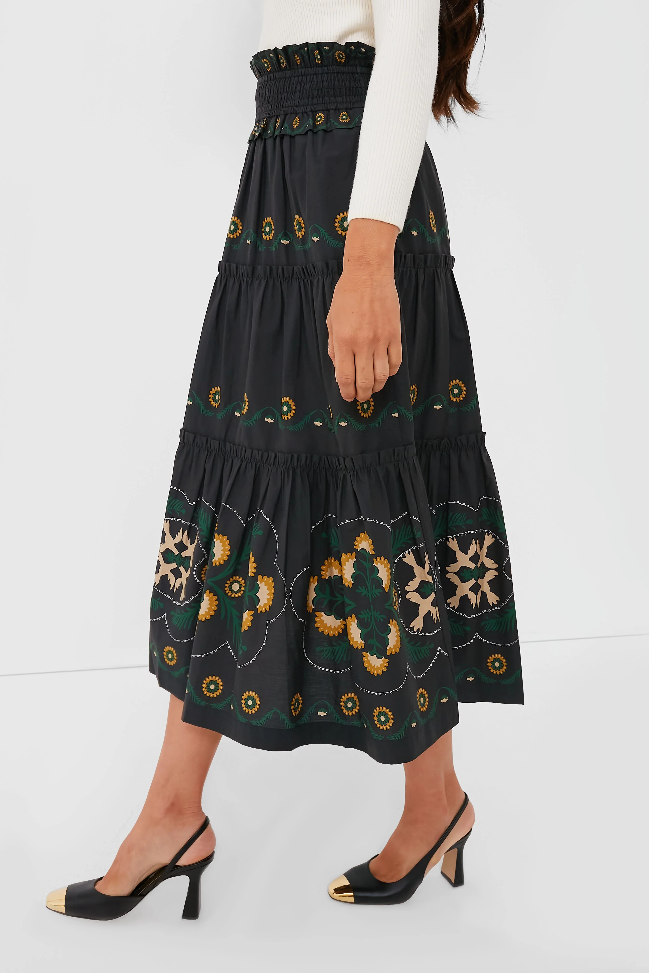 Black Perle Print Tiered Skirt - Image 3
