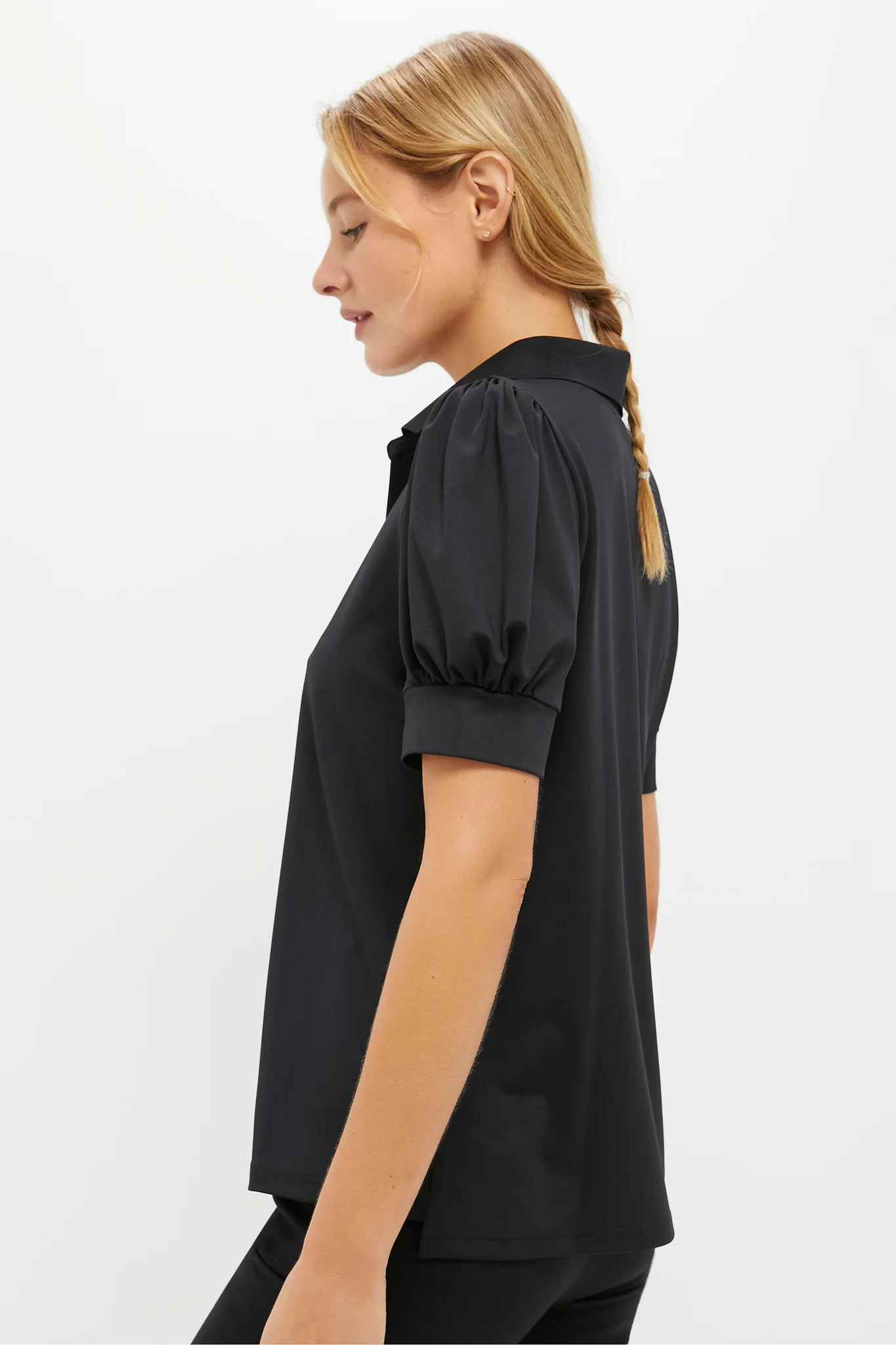 Black Puff Sleeve Performance Jersey Caroline Polo - Image 3