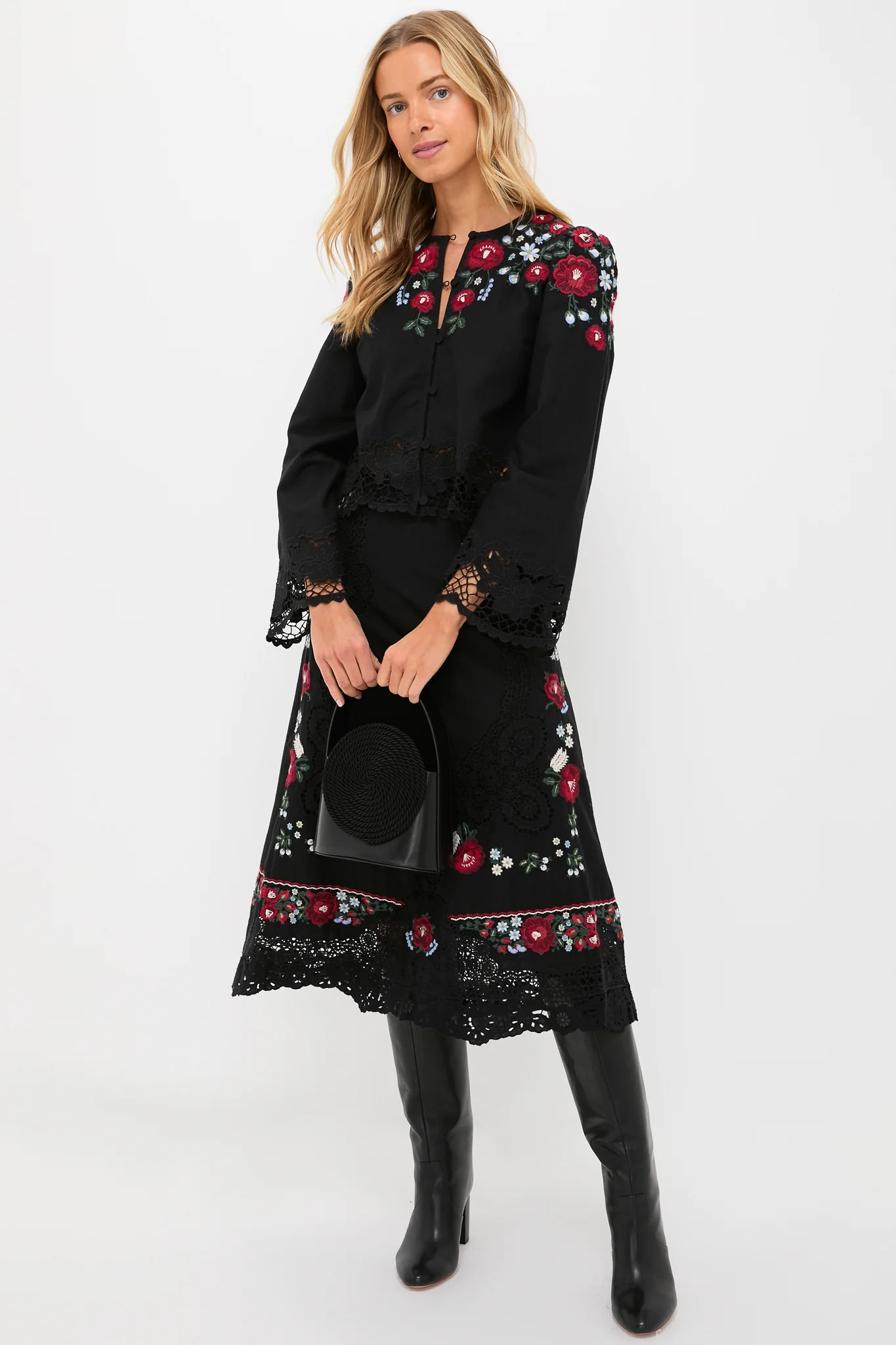 Black Rosaline Embroidery Long Sleeve Button Up Top - Image 2
