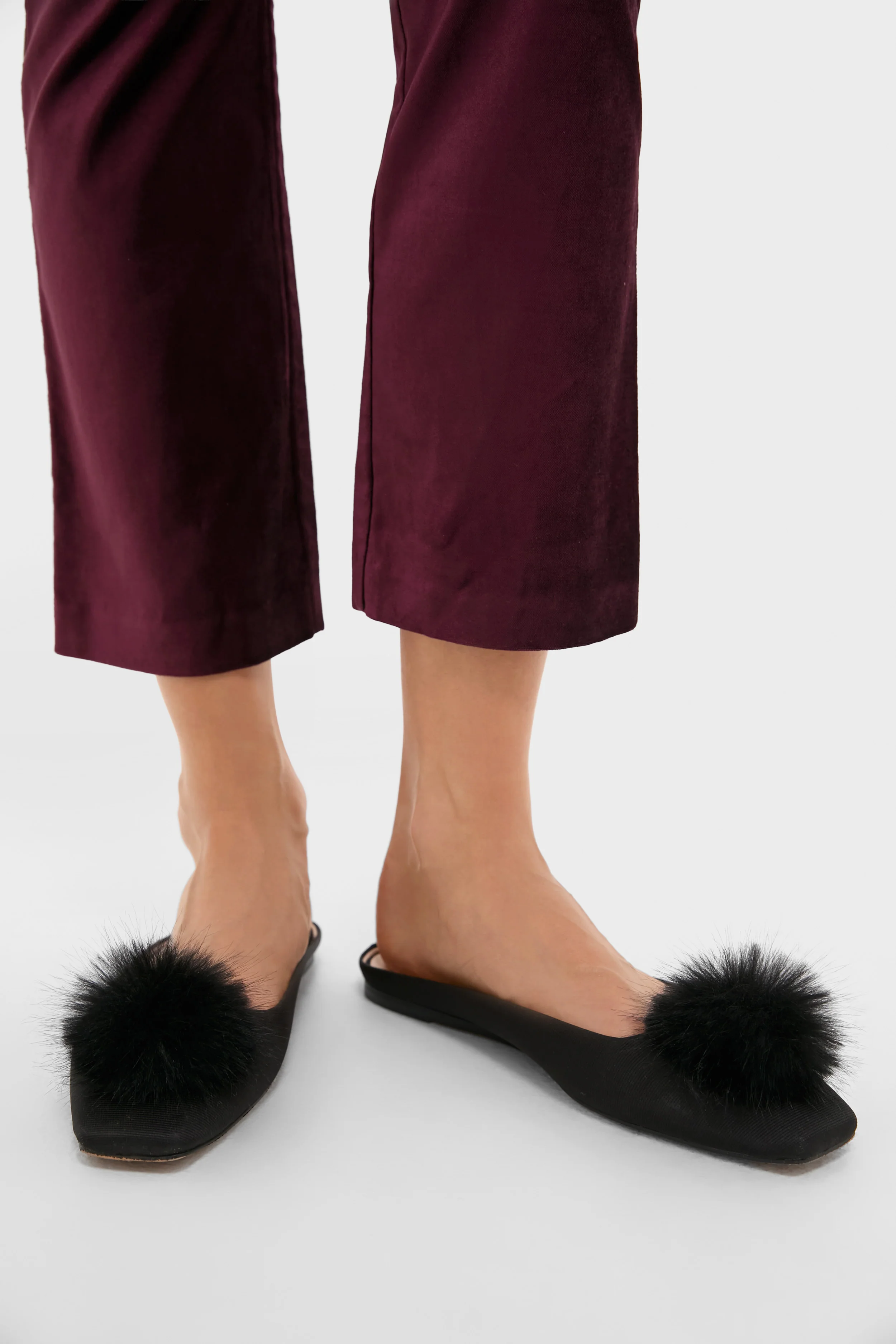 Black Silk Faille Nilli Flats with Pom Pom - Image 3