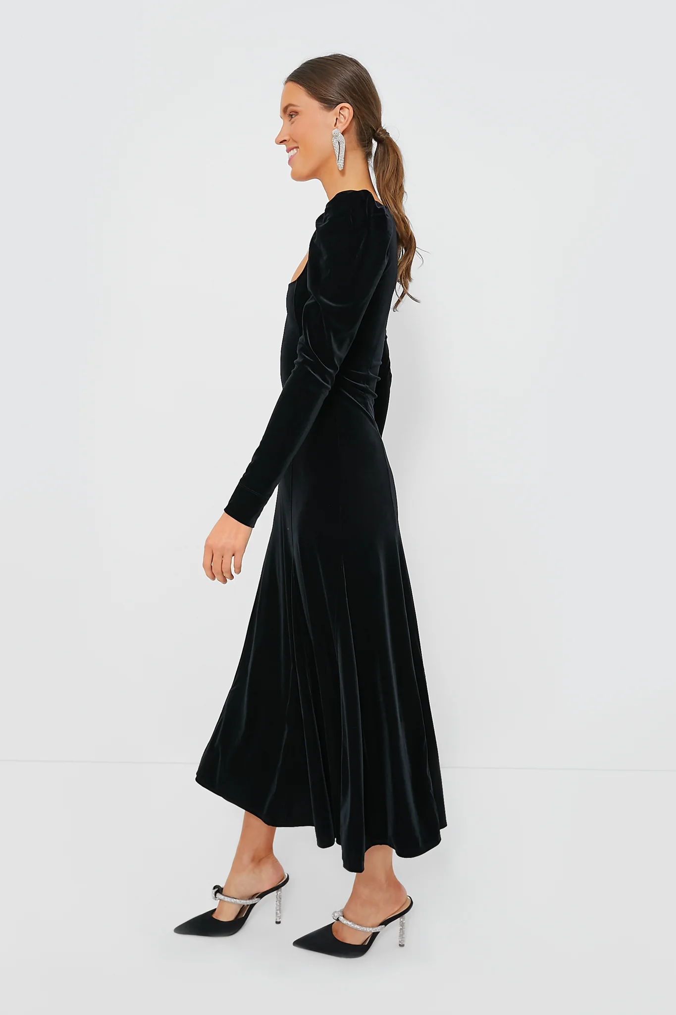 Black Velvet Jersey Puff Sleeve Maxi Dress - Image 3