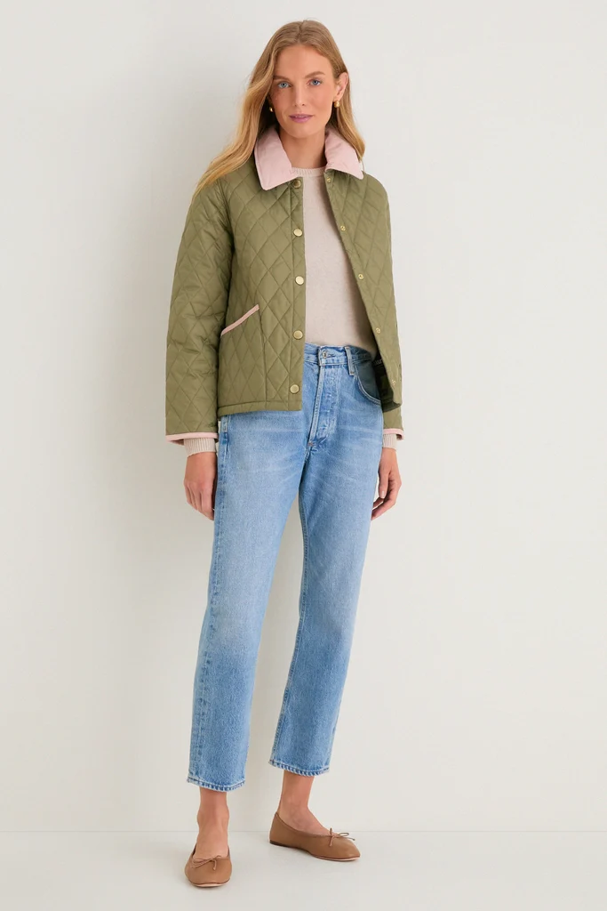 Bleached Olive Icons Cropped Liddesdale Quilted Jacket - Image 5