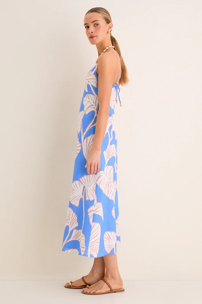 Blue and Ivory Ilana Midi Dress - Image 3