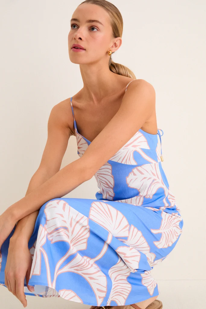 Blue and Ivory Ilana Midi Dress - Image 6