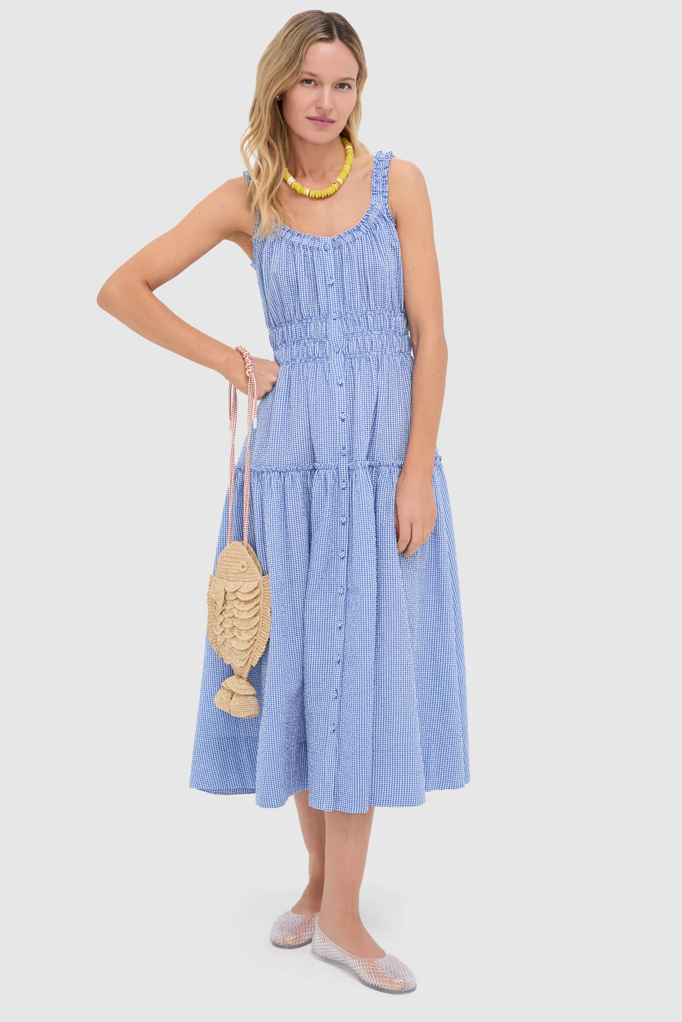 Blue and White Gingham Seersucker Landis Maxi Dress - Image 2