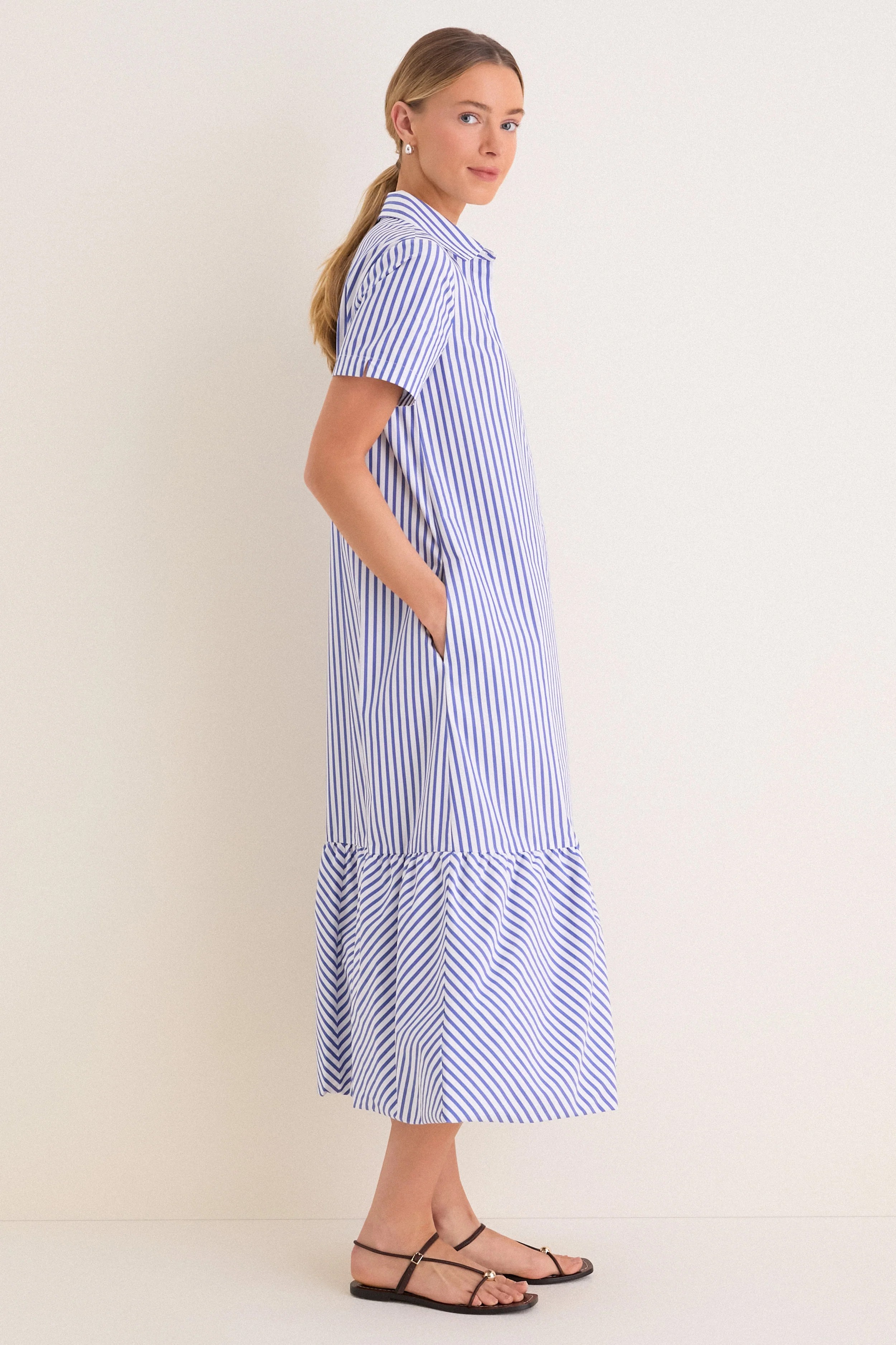Blue and White Stripe Martine Bubble Maxi Dress - Image 3