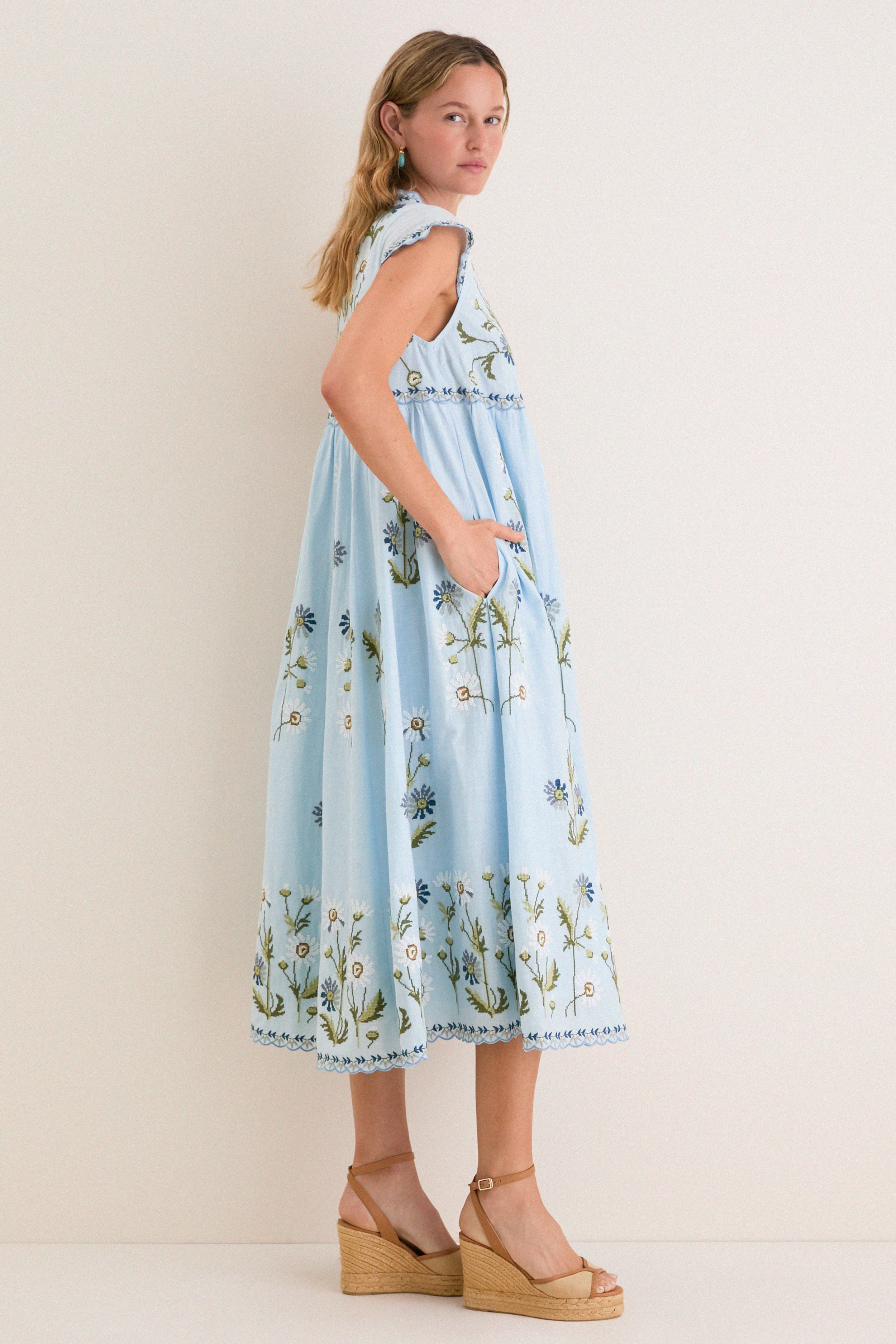 Blue Audra Embroidery Midi Dress - Image 5