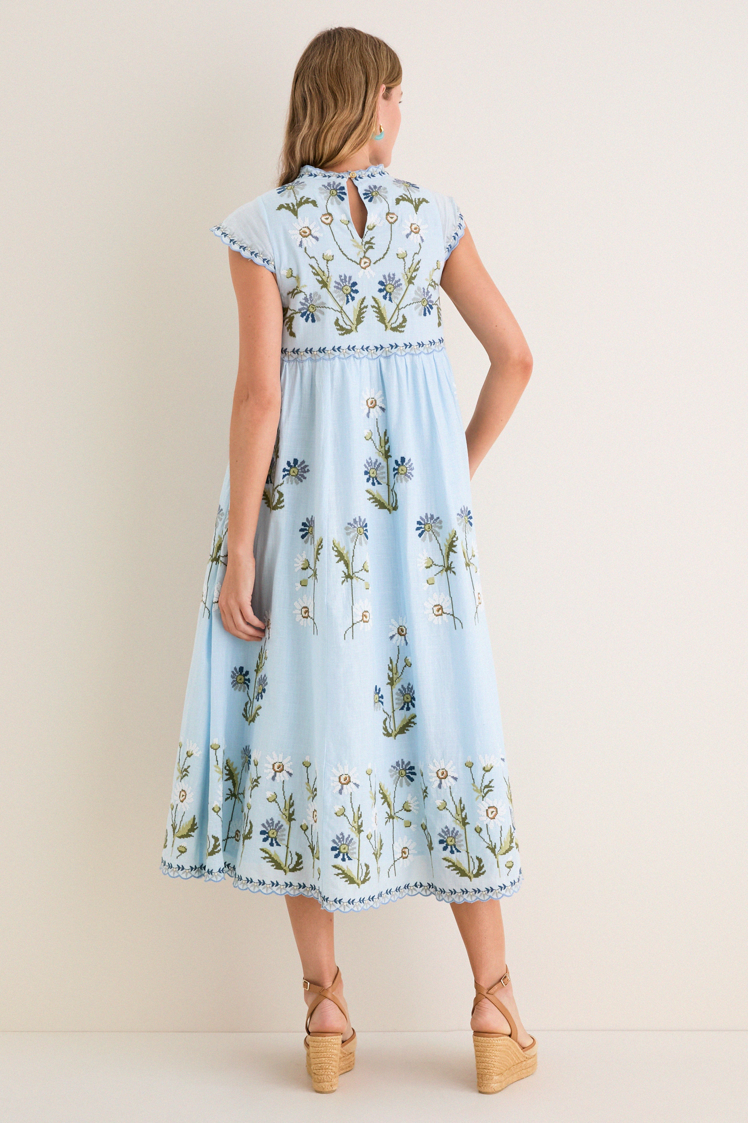Blue Audra Embroidery Midi Dress - Image 6