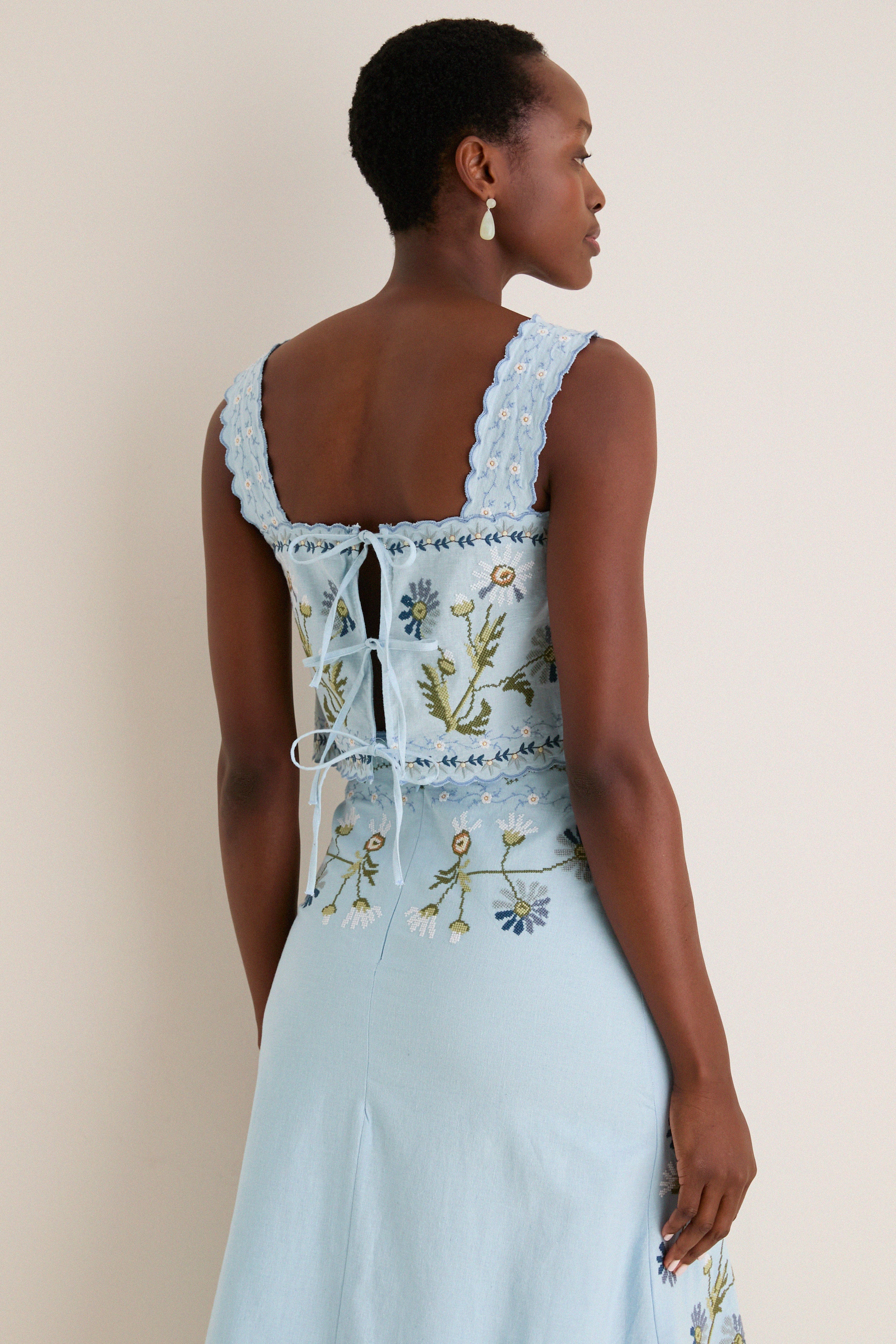 Blue Audra Embroidery Tank Top - Image 4
