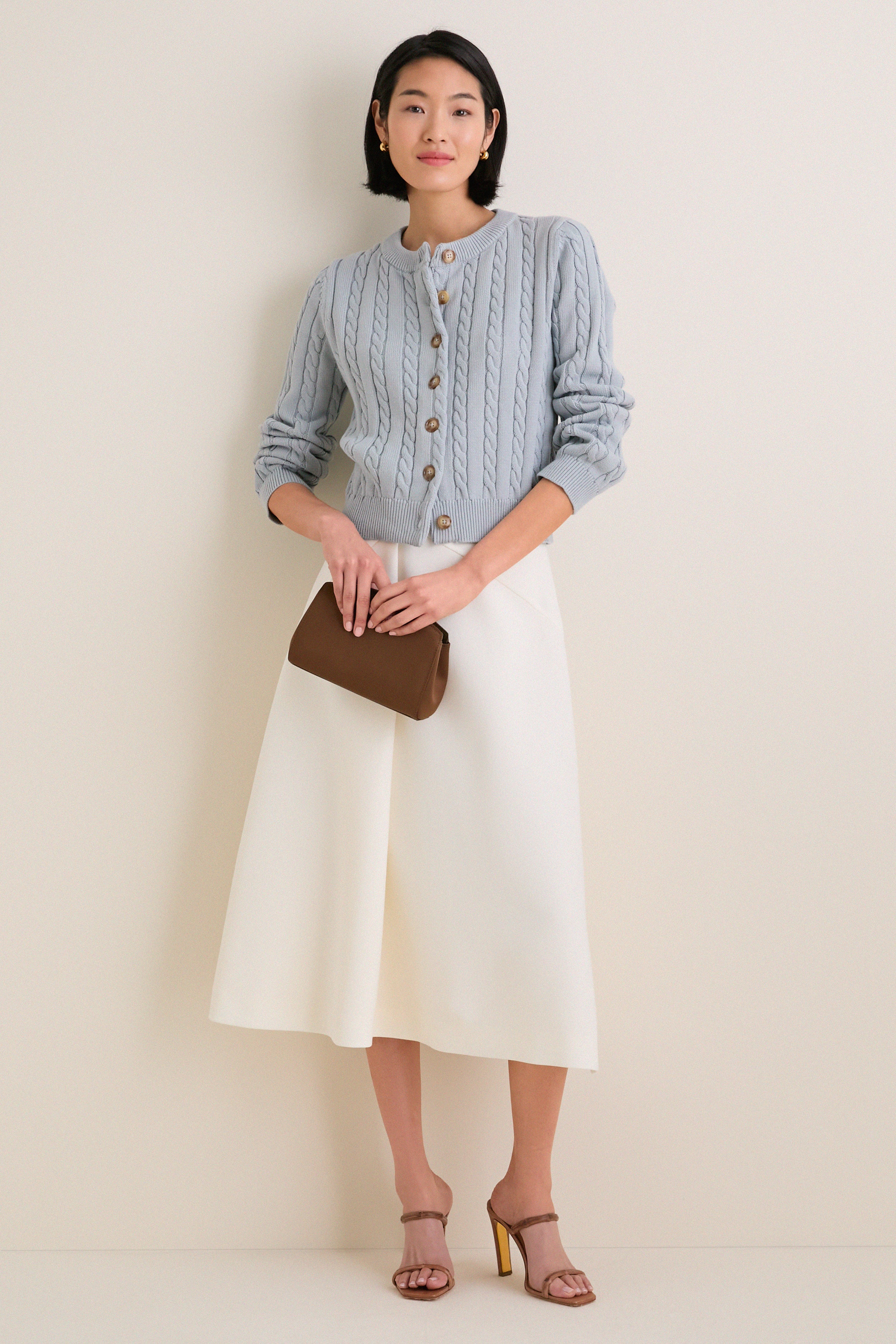 Blue Cotton Cable Draper Cardigan - Image 2