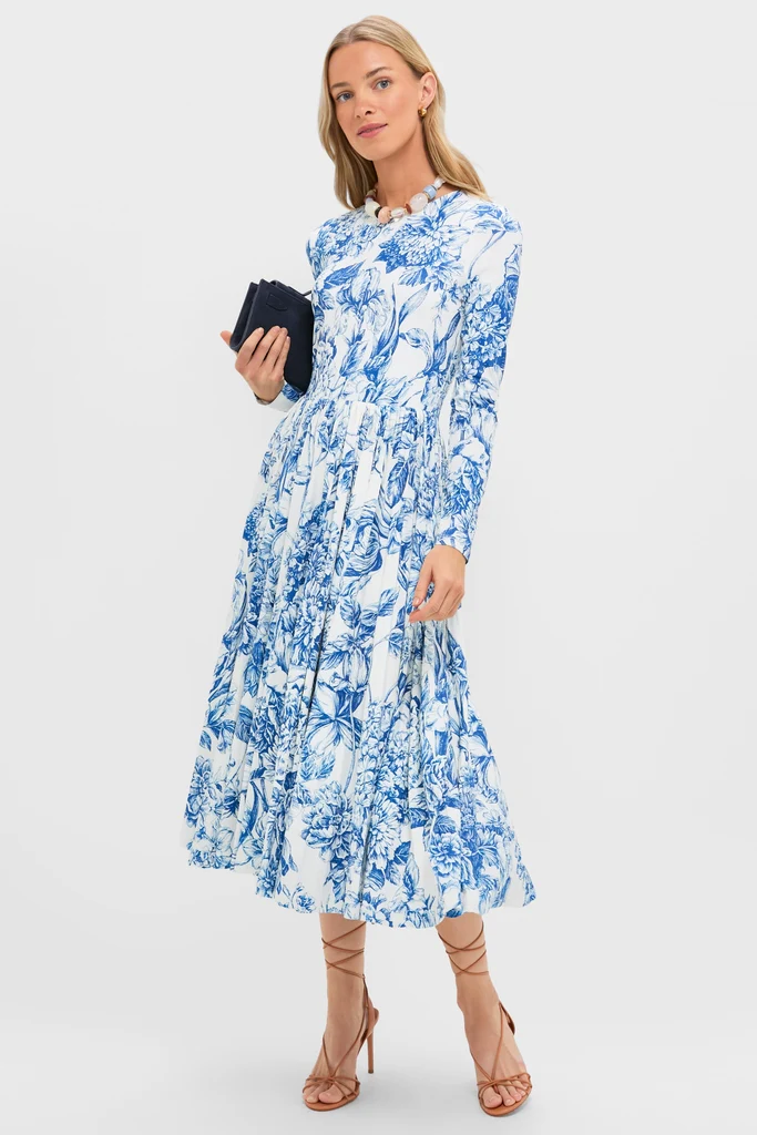 Blue Floral Jersey Pemberton Midi Dress - Image 3