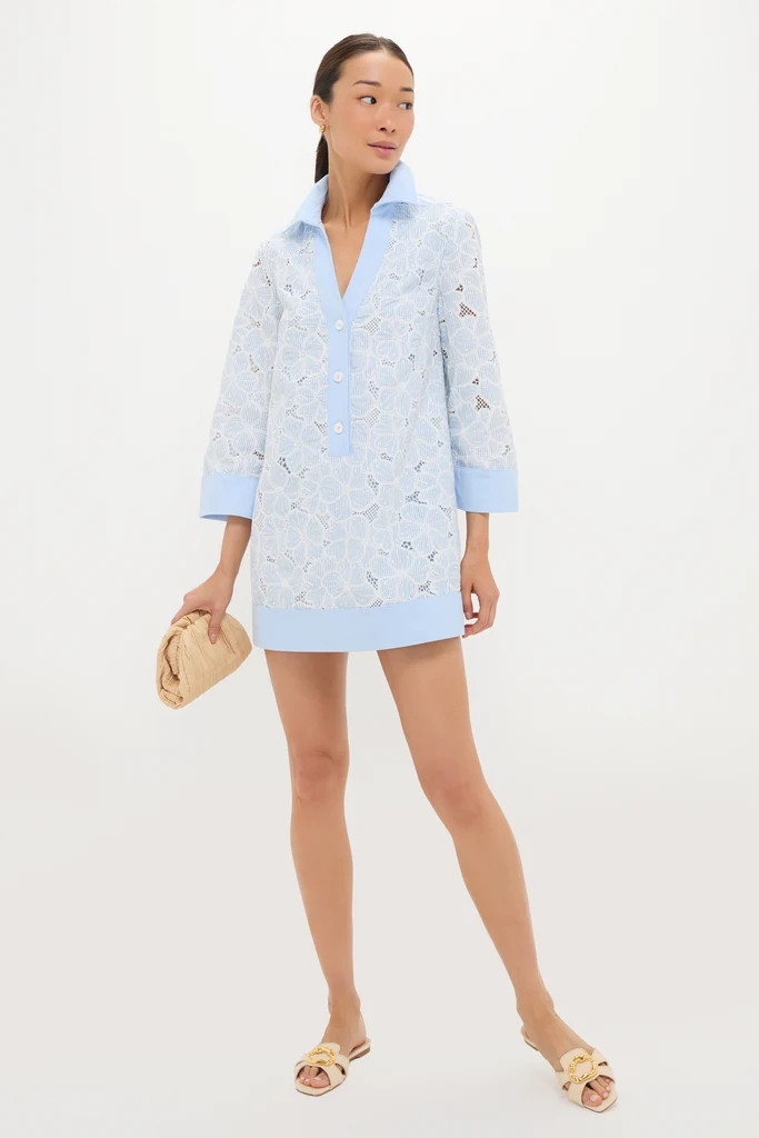 Blue Floral Lace Collier Dress - Image 3