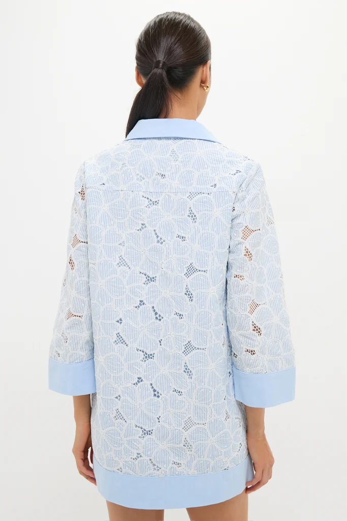 Blue Floral Lace Collier Dress - Image 5
