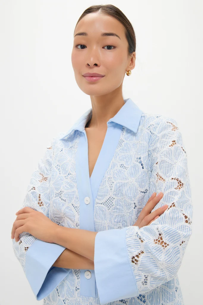 Blue Floral Lace Collier Dress - Image 6