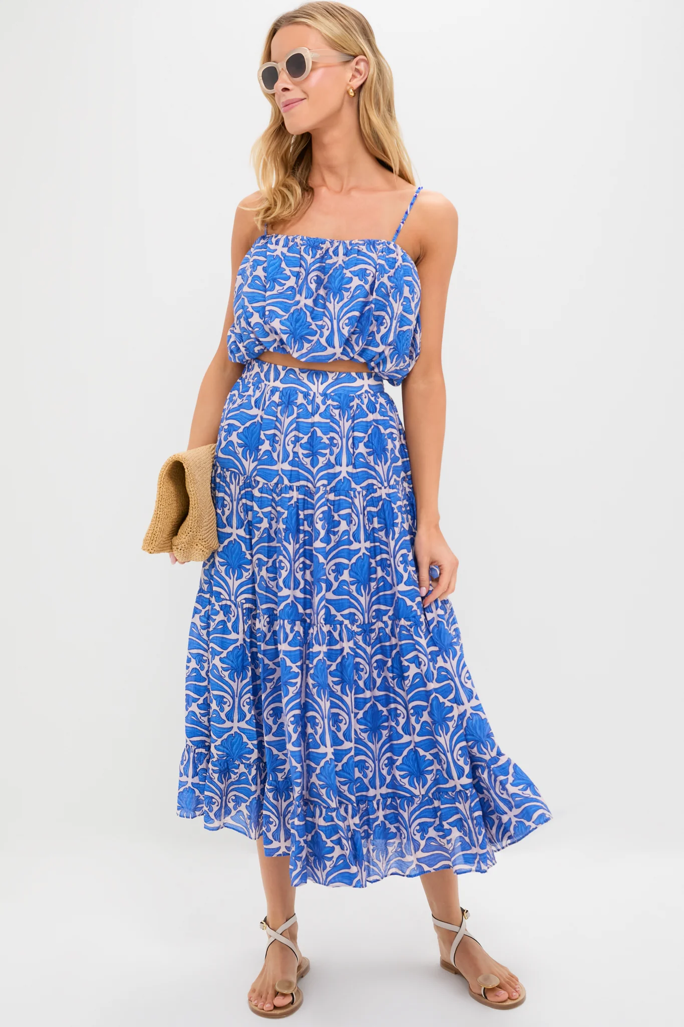 Blue Geometric Floral Azores Bubble Blouse - Image 2