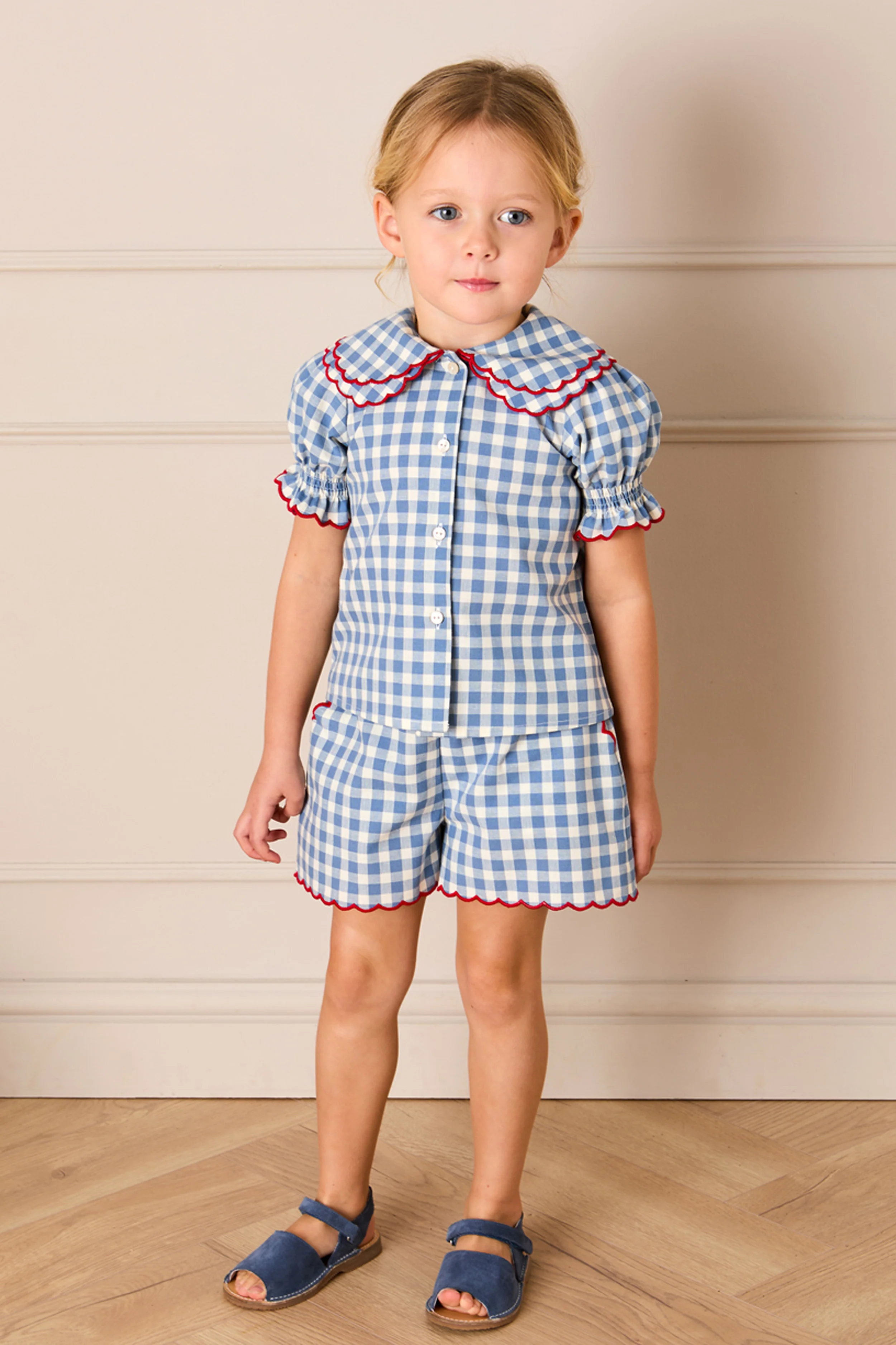 Blue Gingham Statement Collar Top - Image 2