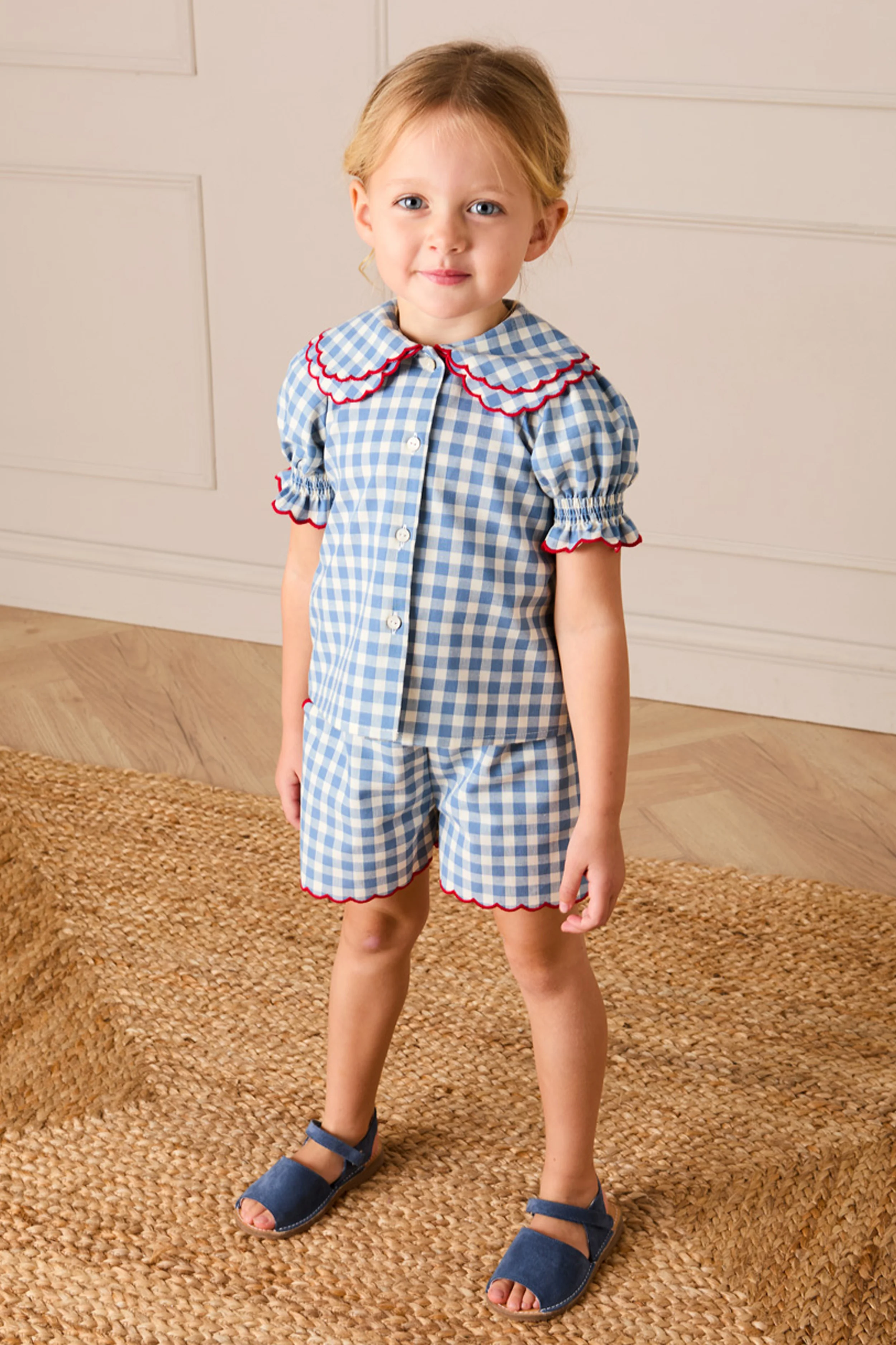 Blue Gingham Statement Collar Top - Image 3