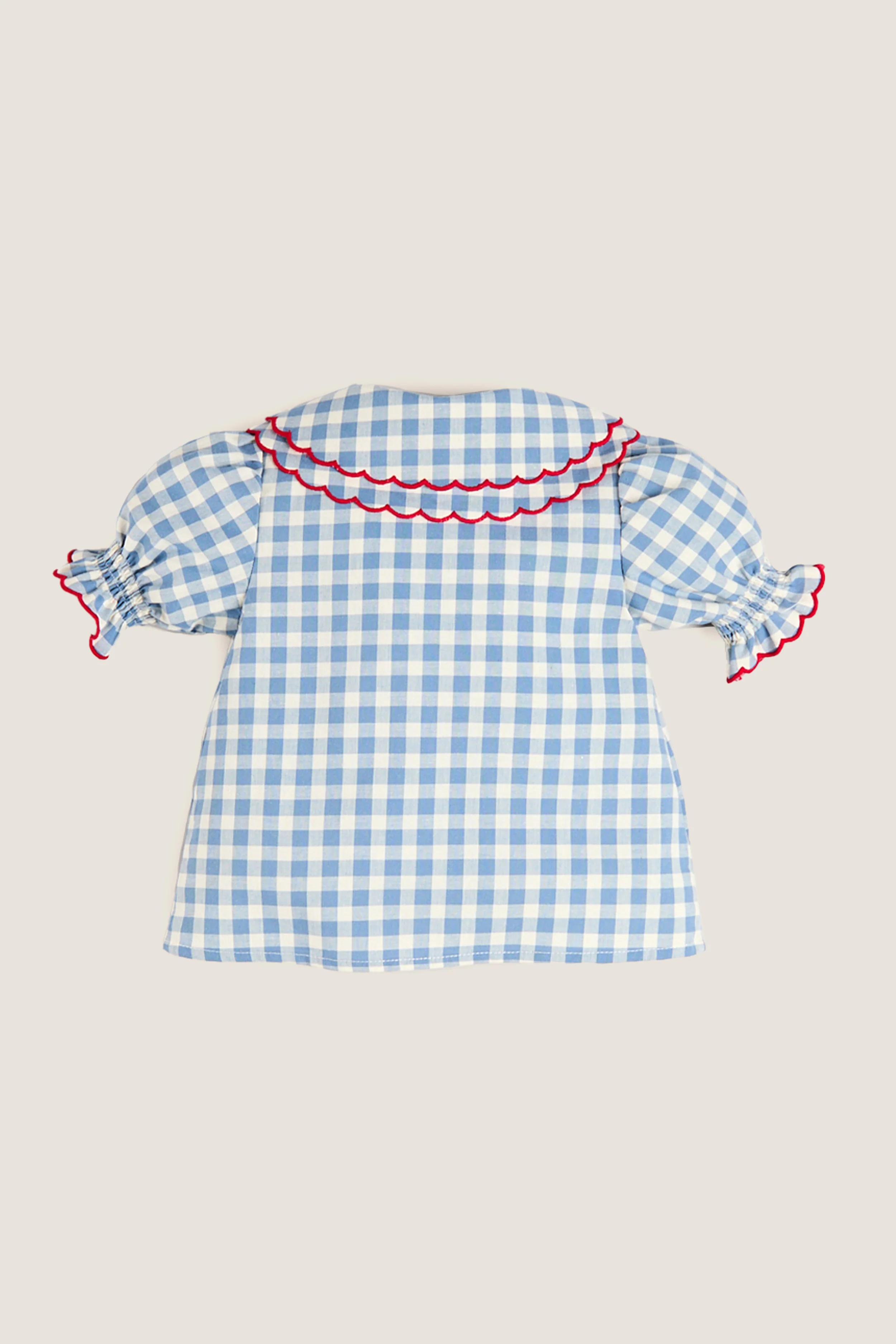 Blue Gingham Statement Collar Top - Image 4