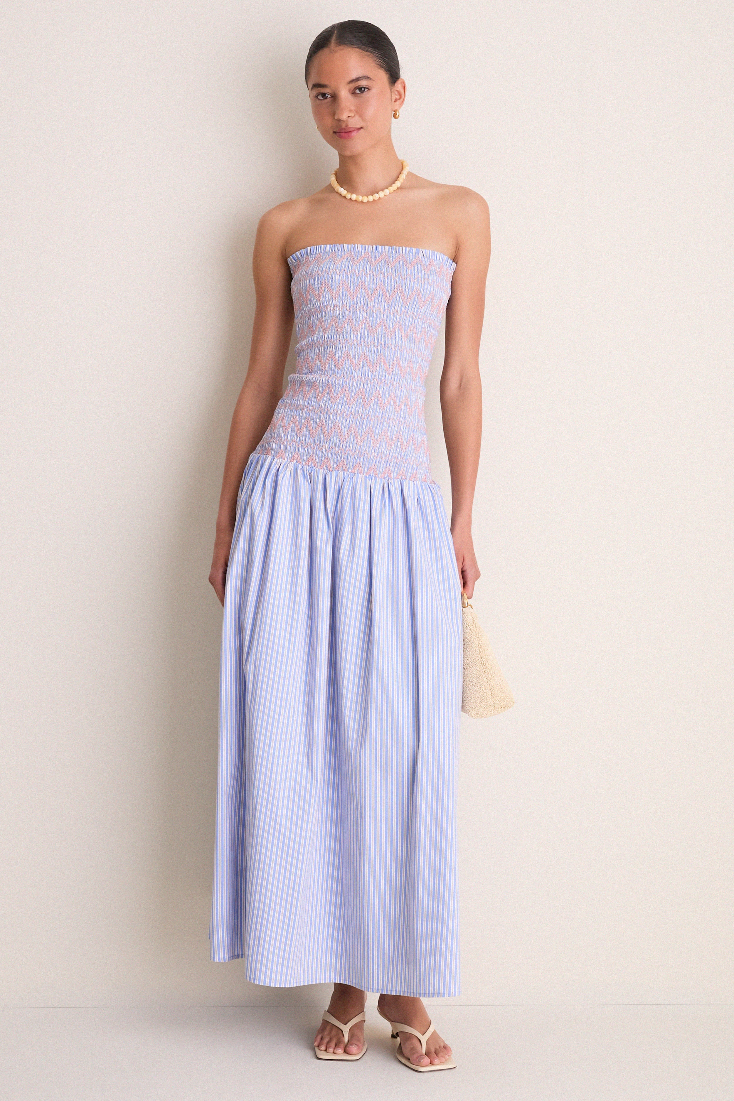 Blue Multi Eleni Smocked Midi Dress - Image 3