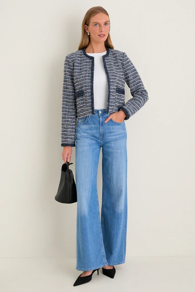 Blue Multi Tweed Fringe Cropped Gilles Jacket - Image 2