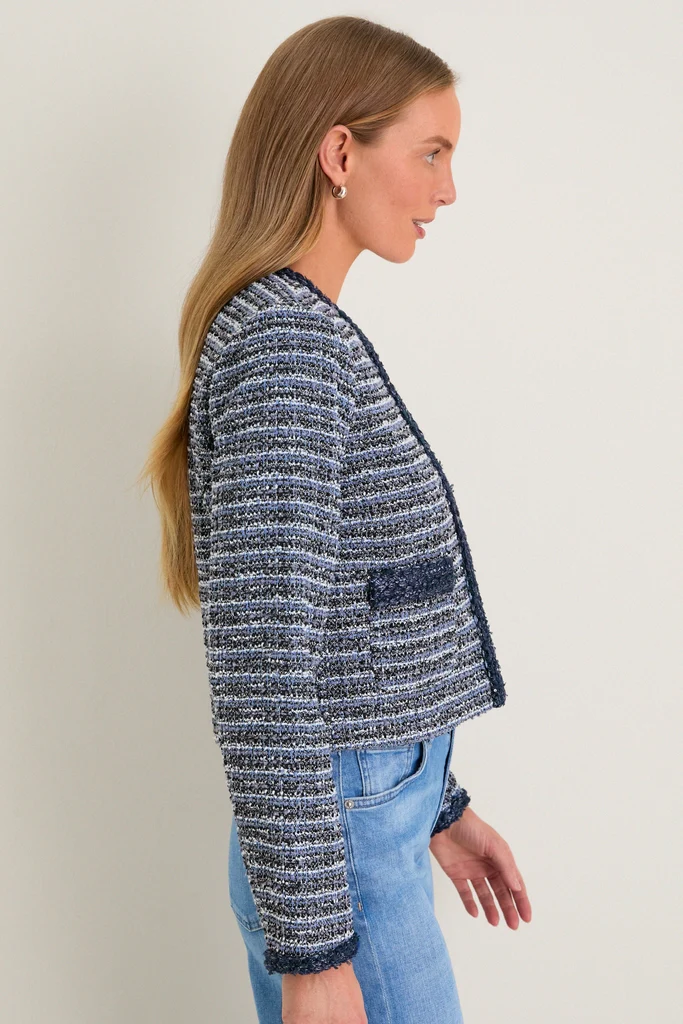 Blue Multi Tweed Fringe Cropped Gilles Jacket - Image 3