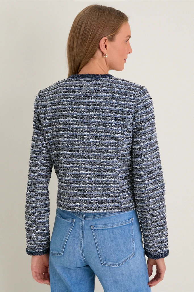 Blue Multi Tweed Fringe Cropped Gilles Jacket - Image 4