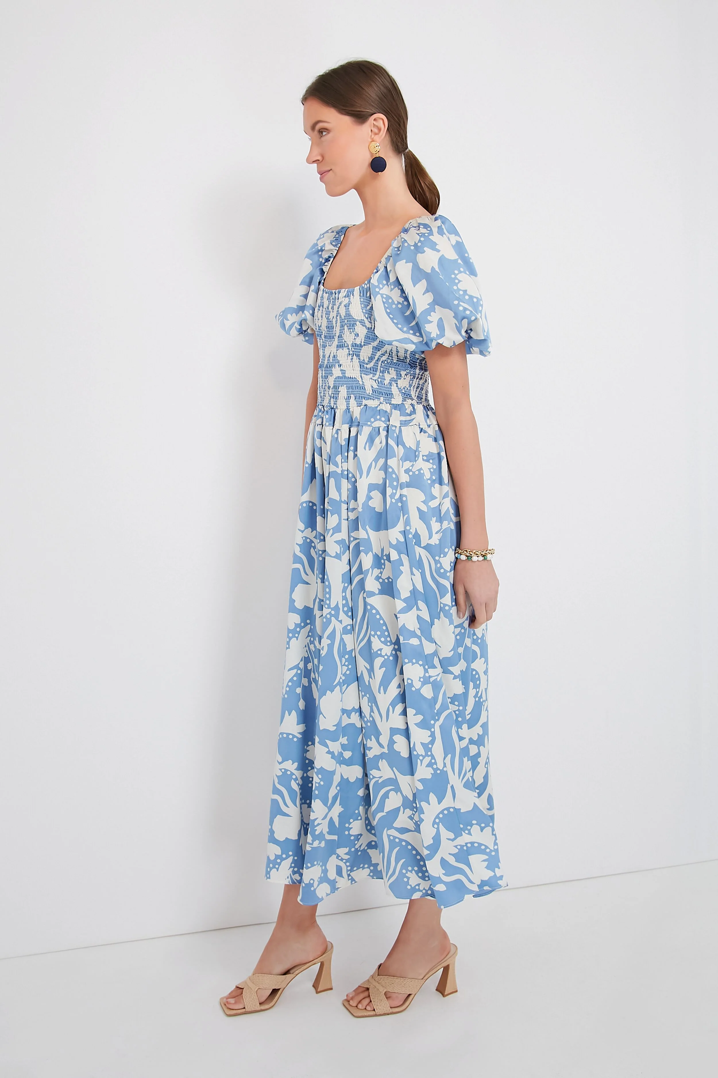 Blue Puff Sleeve Midi Dress - Image 3